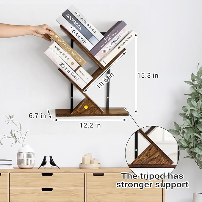 3-Tier Tree Book Shelves for Wall, Small Wall Mounted Shelves, Unique Hanging
