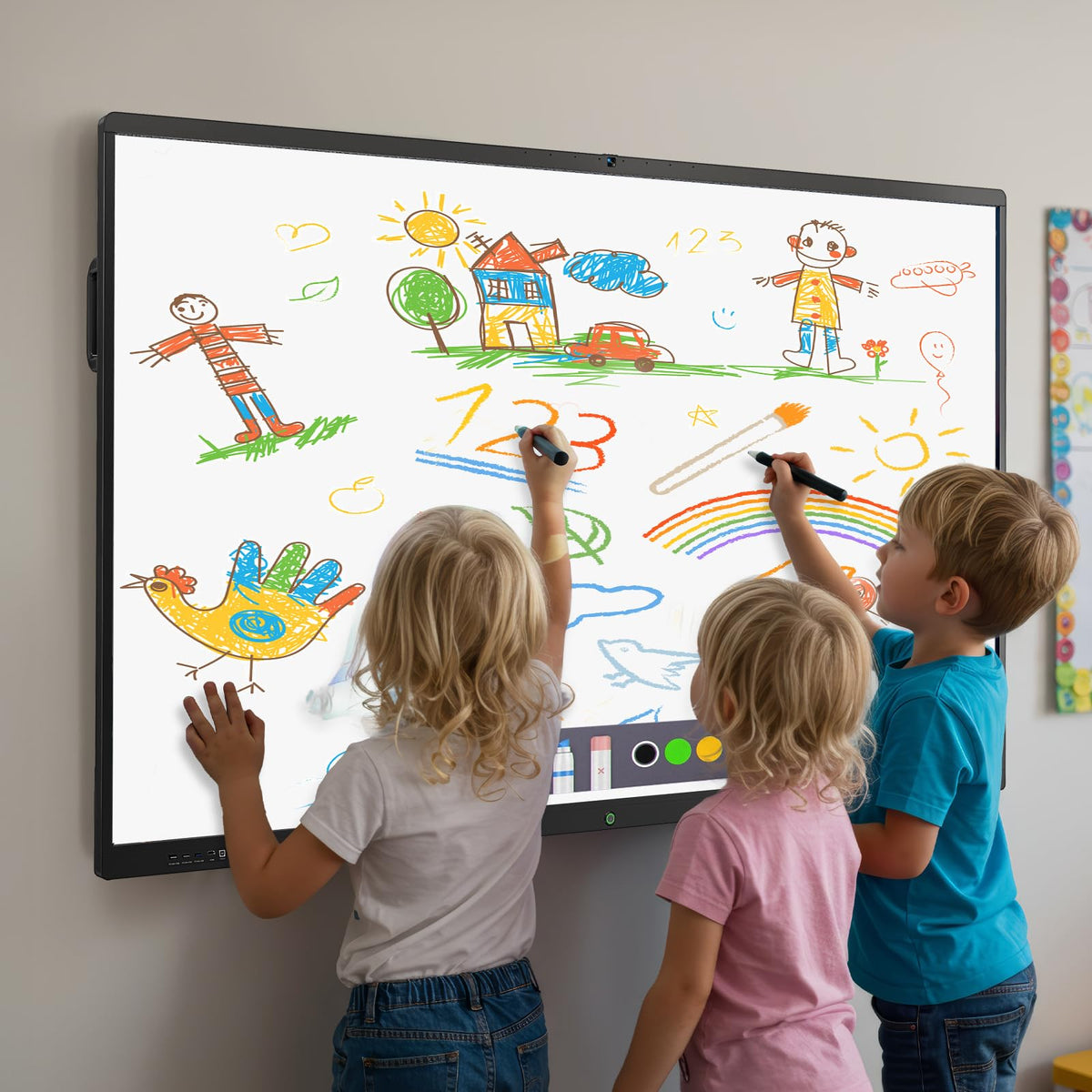 JASZDOT 75'' Smart Board, 4K UHD Interactive Touchscreen Whiteboard, Android 14 8+128GB Wireless Smartboard for Classroom Home Office Studio