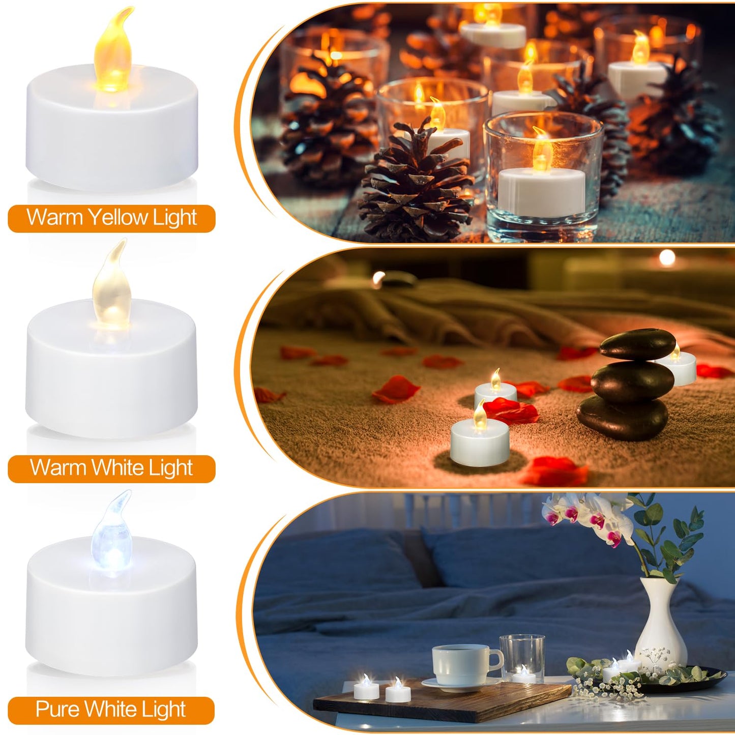 KOABY 24 Pack Tea Lights with Timer, Auto-On 6 Hours and Off 18 Hours in 24 Hours Cycle Automatically, Battery Operated Flameless Flickering Tea Lights with Timer(24 Pack, Warm Yellow)