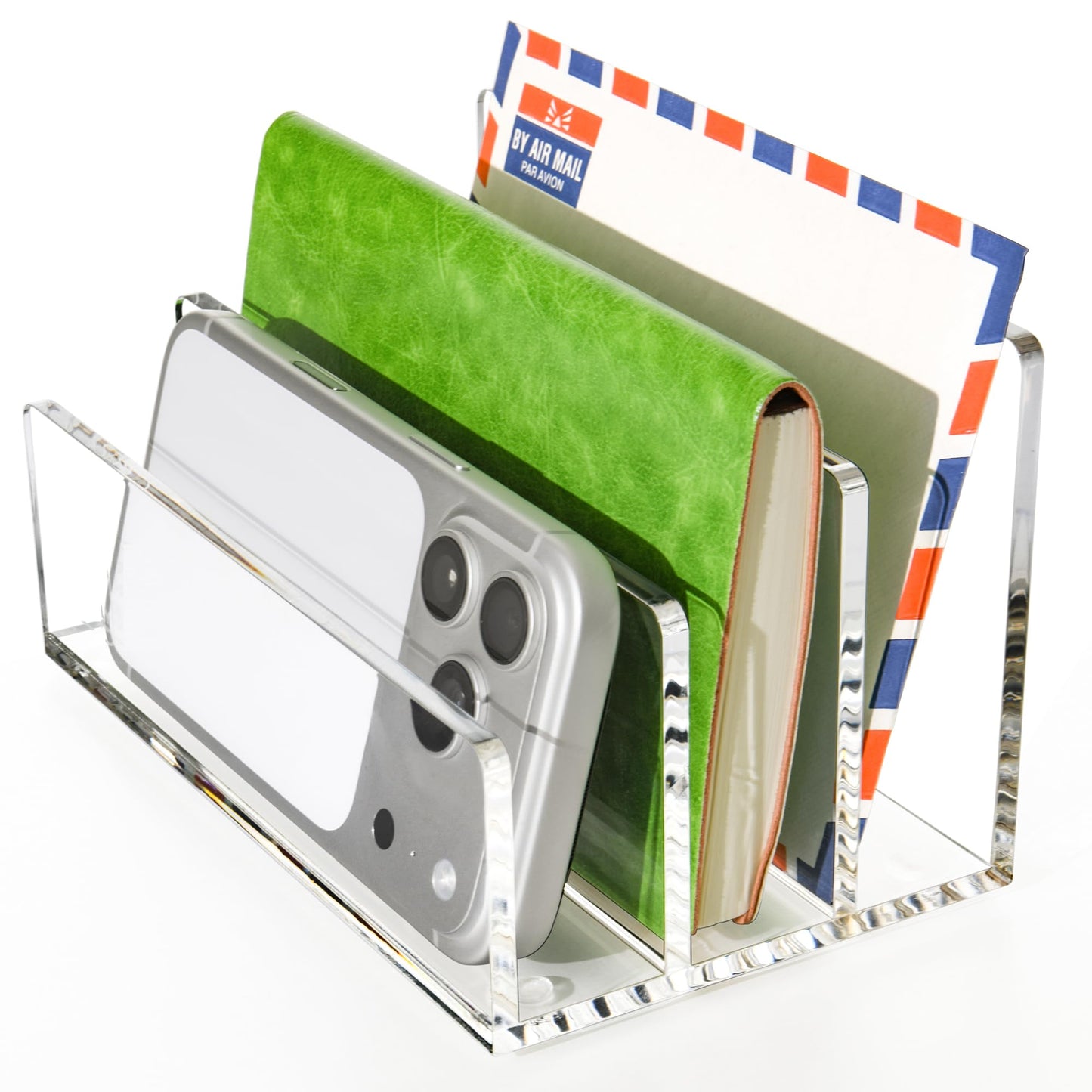AIDIMOO Clear Acrylic Desk Organizer – 3 Compartment Mail Holder & Letter Sorter for Office, Bills, Documents, Notebooks, Letter Tray – Modern Vertical File Rack for Home, Desk File Holder