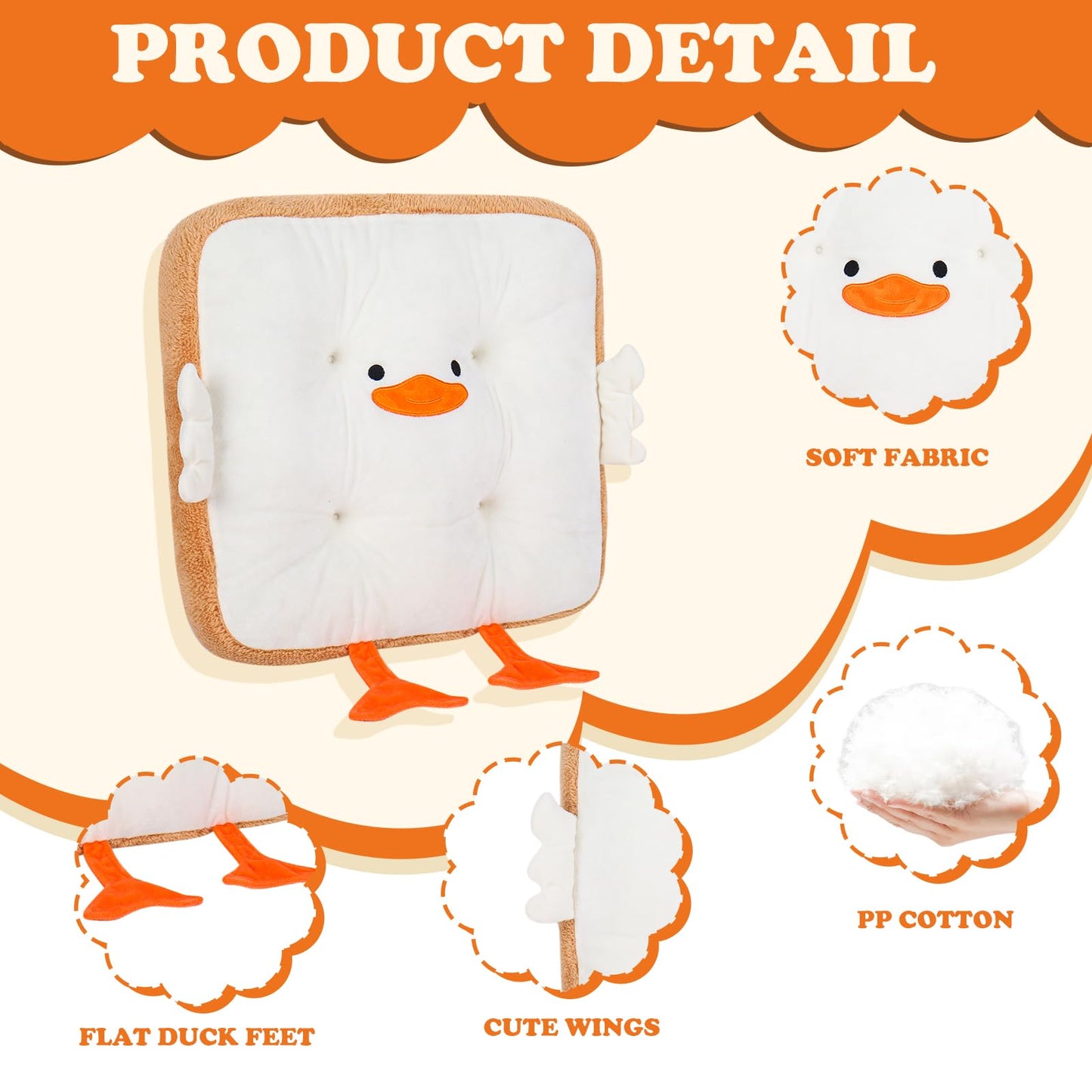 JarThenaAMCS 2 Pcs Goose Seat Cushion Cute Toast Bread Plush Cushion Cotton for Office Dorm Bedroom Chair Car Sofa Birthday