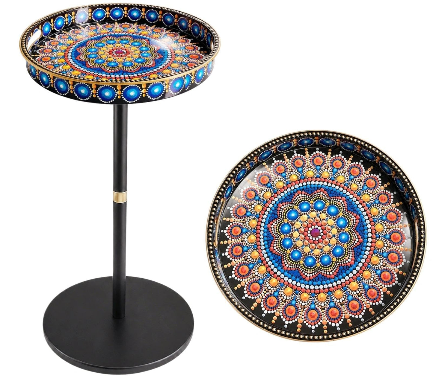 Gesodant Boho Single Leg Round Side Table with Tray Top, Pedestal Drink Table for Small Spaces, Aesthetic Accent Nightstand for Living Room, Bedroom, Corners, and Office (Peacock)