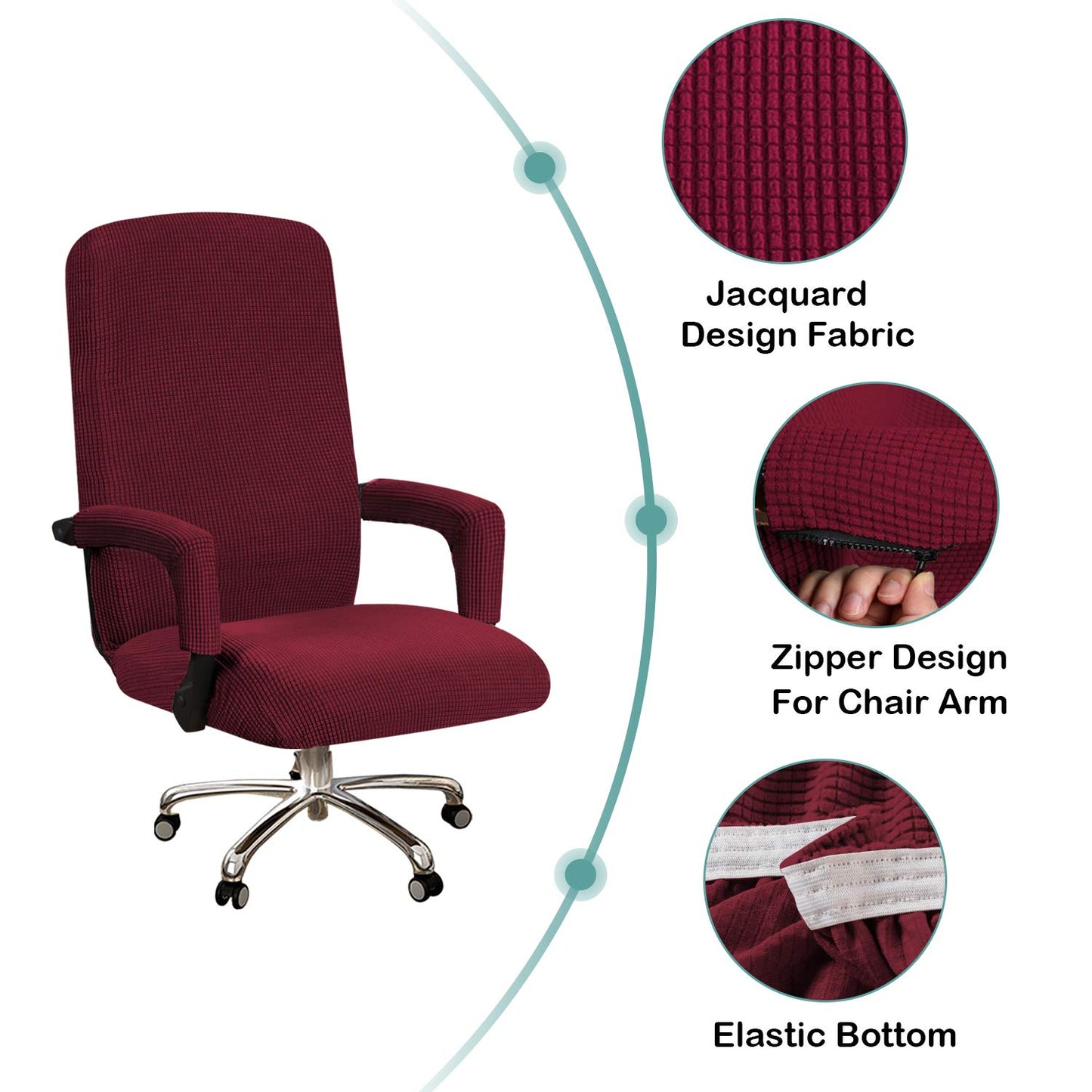 Turquoize Office Chair Cover Stretch With Arms - Universal Removable Rotating Boss Slipcover for Computer Desk Chairs - for Dogs Cats Pets, Burgundy