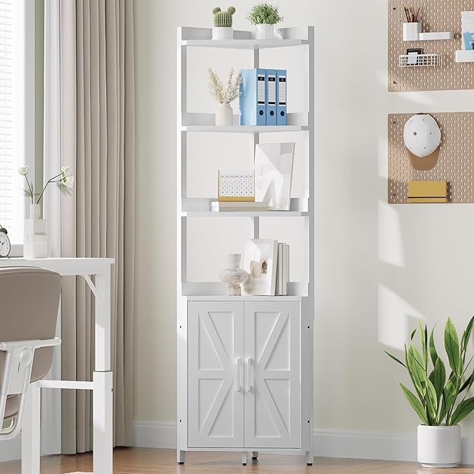 HOOBRO Corner Shelf with Storage, Tall Corner Cabinet, 5-Tier Bookshelf Stand