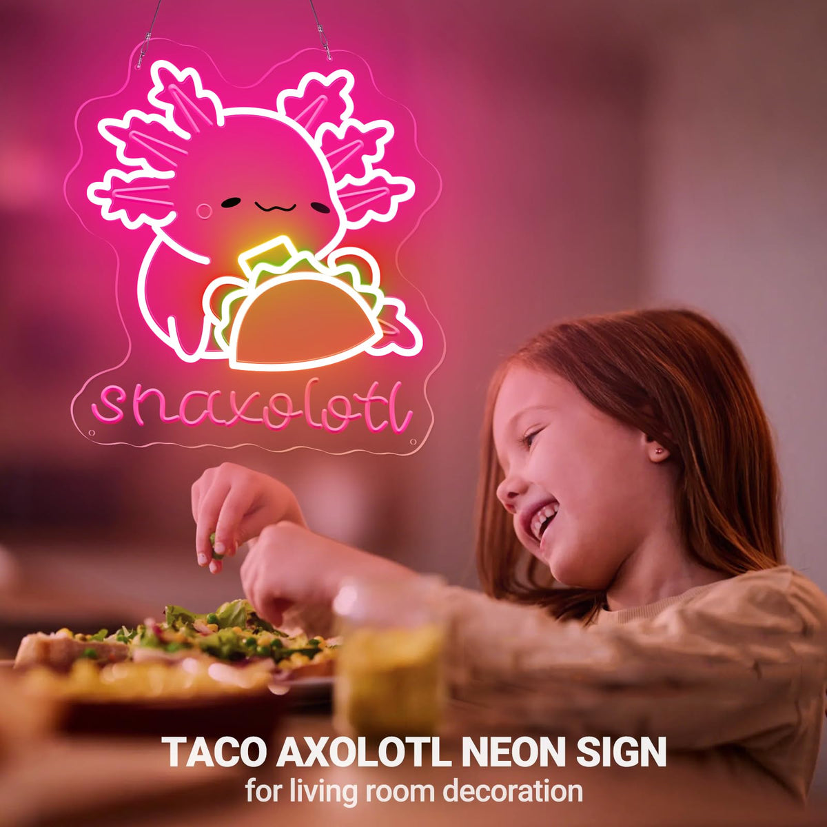 Snaxolotl Neon Sign, Dimmable Taco Axolotl LED Neon Light for Mexican Food pizzeria Restaurant Taco Bar Party Decor, for Girl’s Bedroom, Gift for Kids, Teens, and Axolotl Lovers