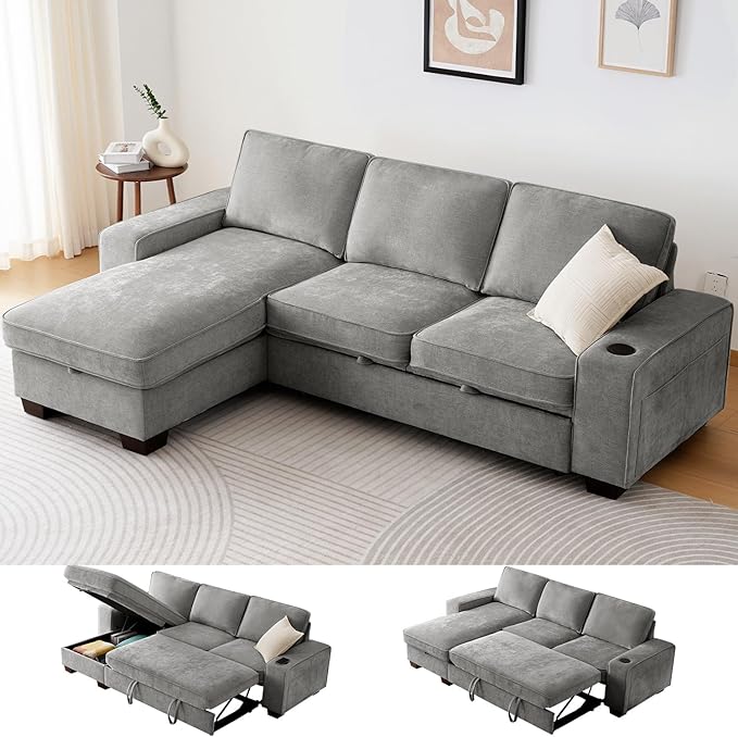 99" Convertible Sleeper Sofa Bed, L Shaped