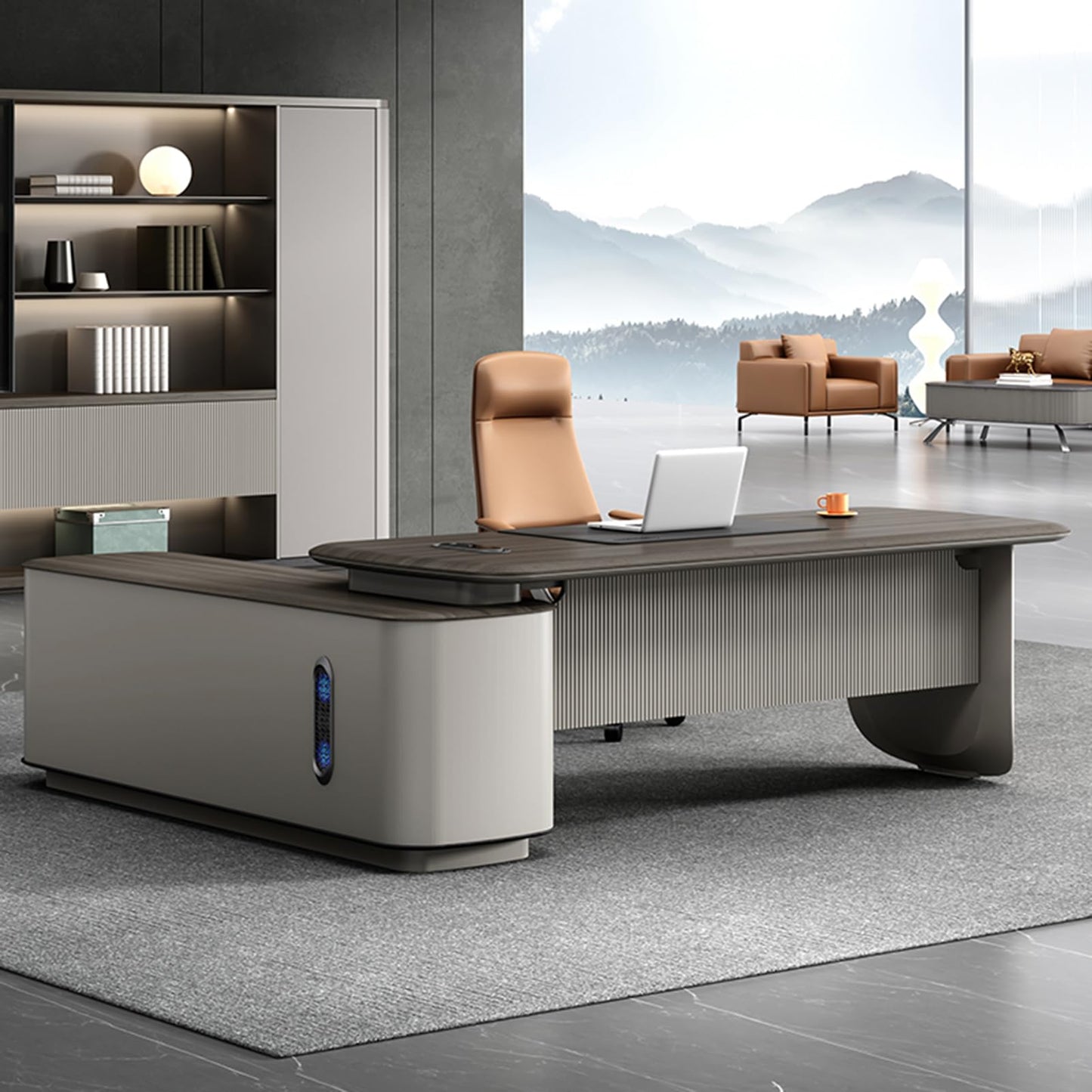 LSIGHTUS Wood Minimalist Style Computer Desk, L-Shaped Executive Office Desk with File Drawers, Writing Study Table Business Furniture Set for CEO Boss