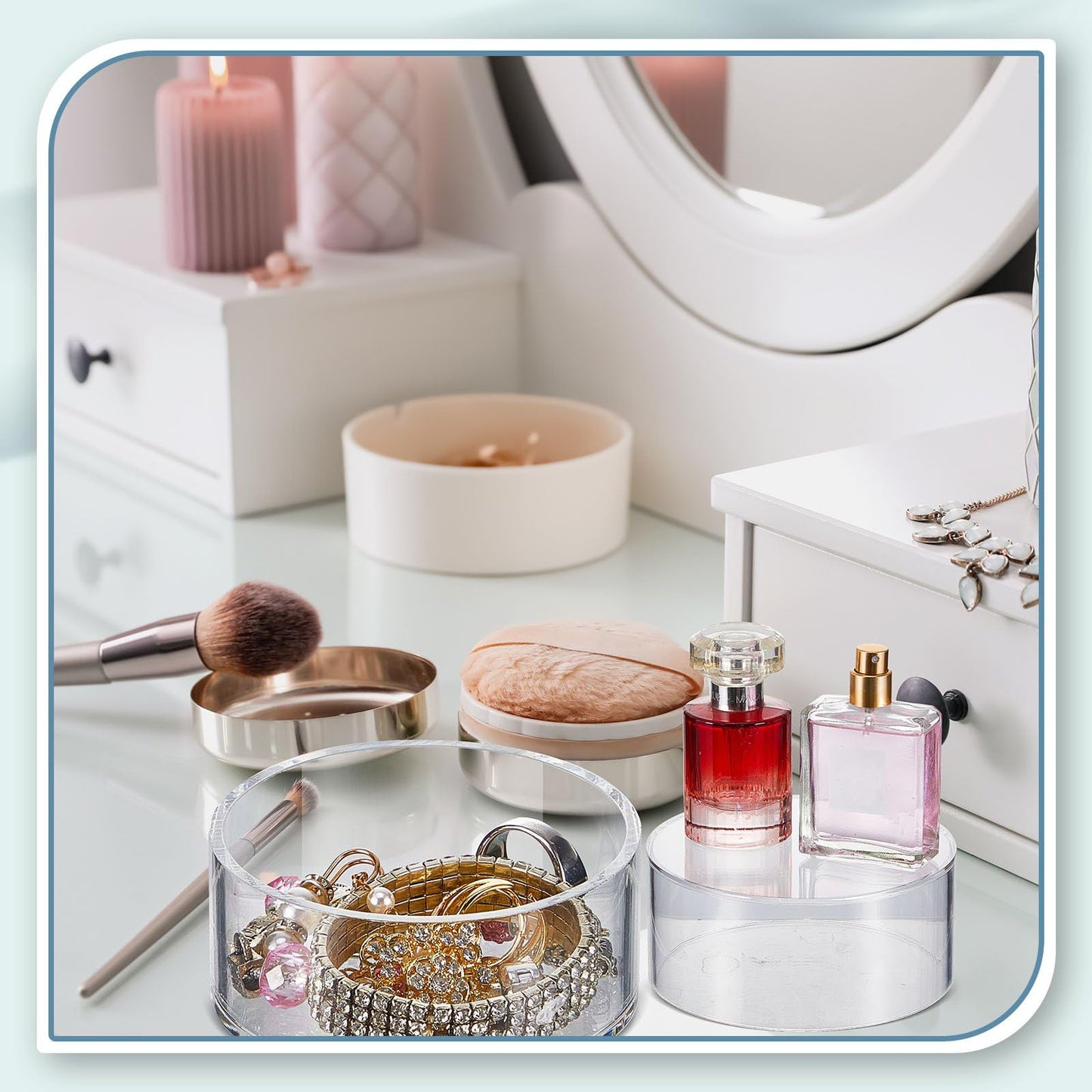 Jerify 12 Pcs Acrylic Risers Display Stands, 5.91'' 5.12'' 3.54'', Clear Round Nesting Pedestal Shelf with Hollow Bottom for Tabletop Jewelry Display, Table Centerpiece, Food Risers for Party, 3 Sizes