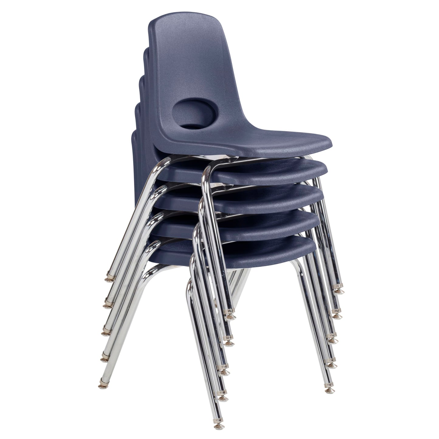 FDP 18" School Stack Chair, Stacking Student Seat with Chromed Steel Legs and Nylon Swivel Glides For In-Home Learning, Classroom or Office - Navy (5-Pack), 10371-NV