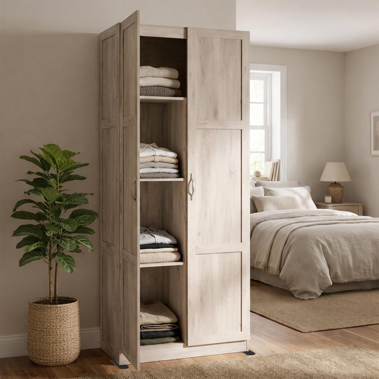 DUMOS Office Storage Cabinet, Large Capacity Organizer, Wooden Bedroom Storage Unit for CD, Blankets and Books, Suitable for Living Rooms, Office and Study Rooms, Wood