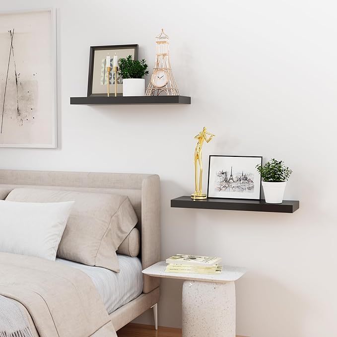 Bellsal 2-Pack Black Modern Floating Shelves, Living Room, Bathroom Storage
