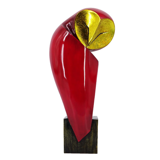 YHHRESINHOME Mid-Century Modern 15 Inch Resin Owl Sculpture - Handmade Vintage Home Decor Statue for Bookshelves, Office Desk, Mantel & Collector Display (red)