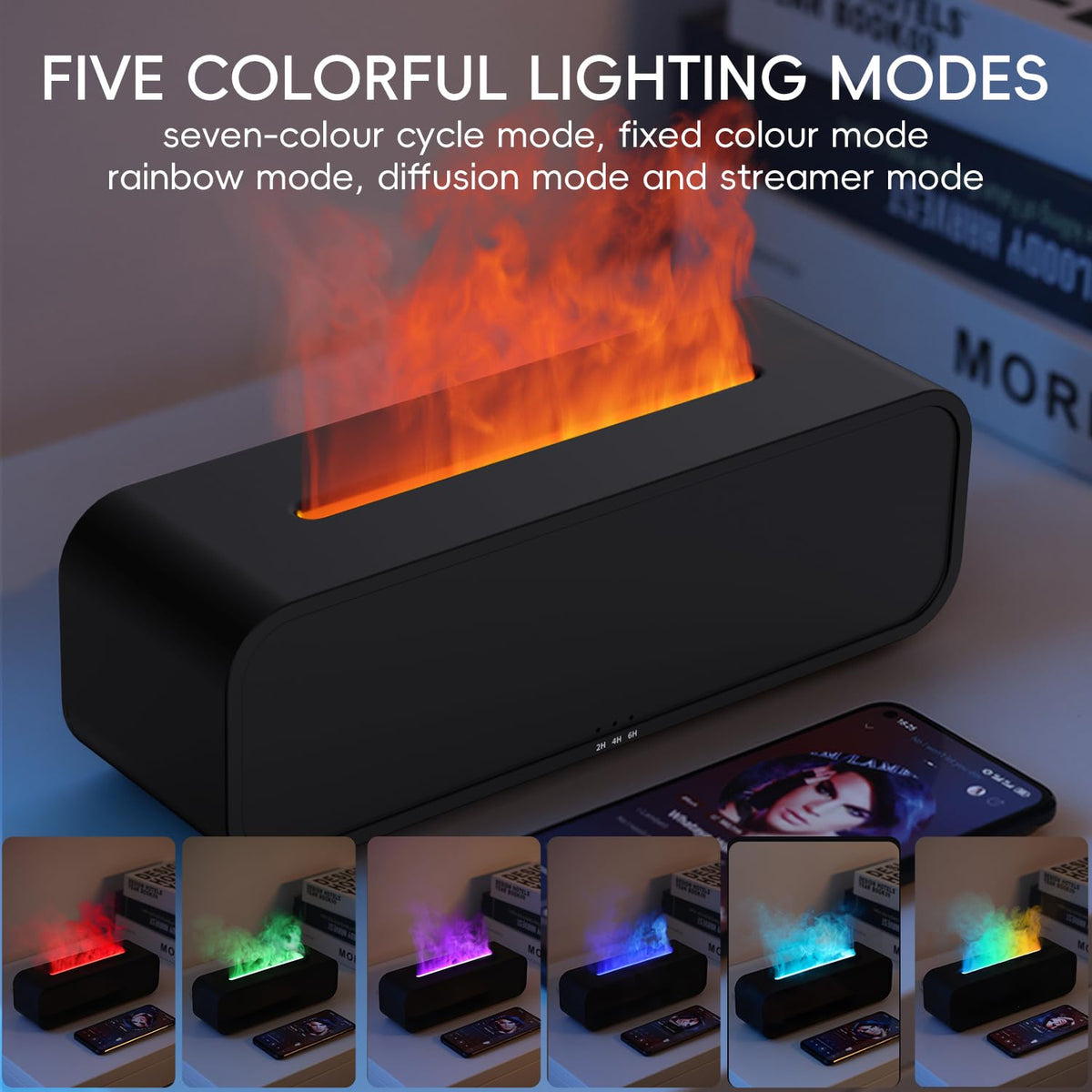 YALEDI Essential Oil Diffuser, Flame Fire Oil Diffuser, 250ml Cool Mist Aromatherapy Humidifier, Scent Aroma Diffuser with 7 Colors Light, Remote Control, Timer & Auto-Off for Home Room (Black)