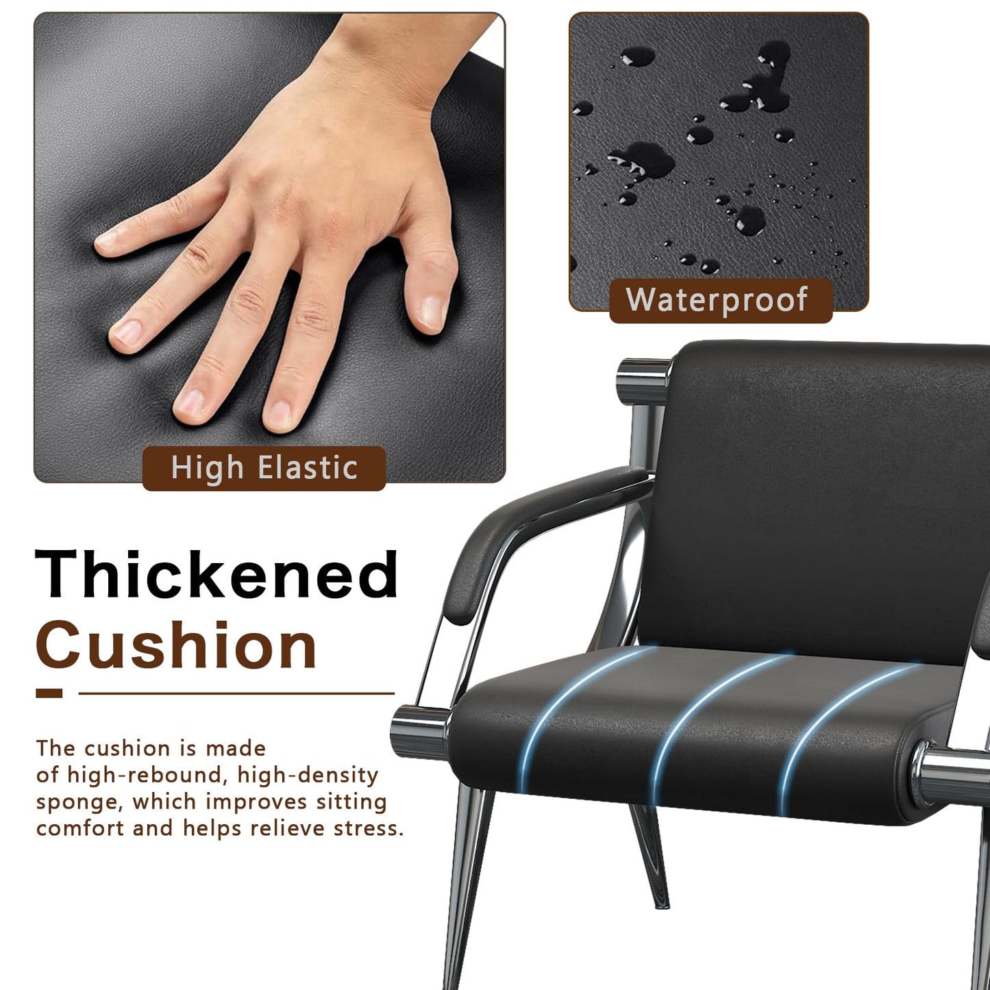wonline Waiting Room Chair with Armrest Black PU Leather Office Furniture, Office Guest Seating Lobby Conference Reception Chairs for Airport Clinic Hospital Bank Salon Barber(Black)