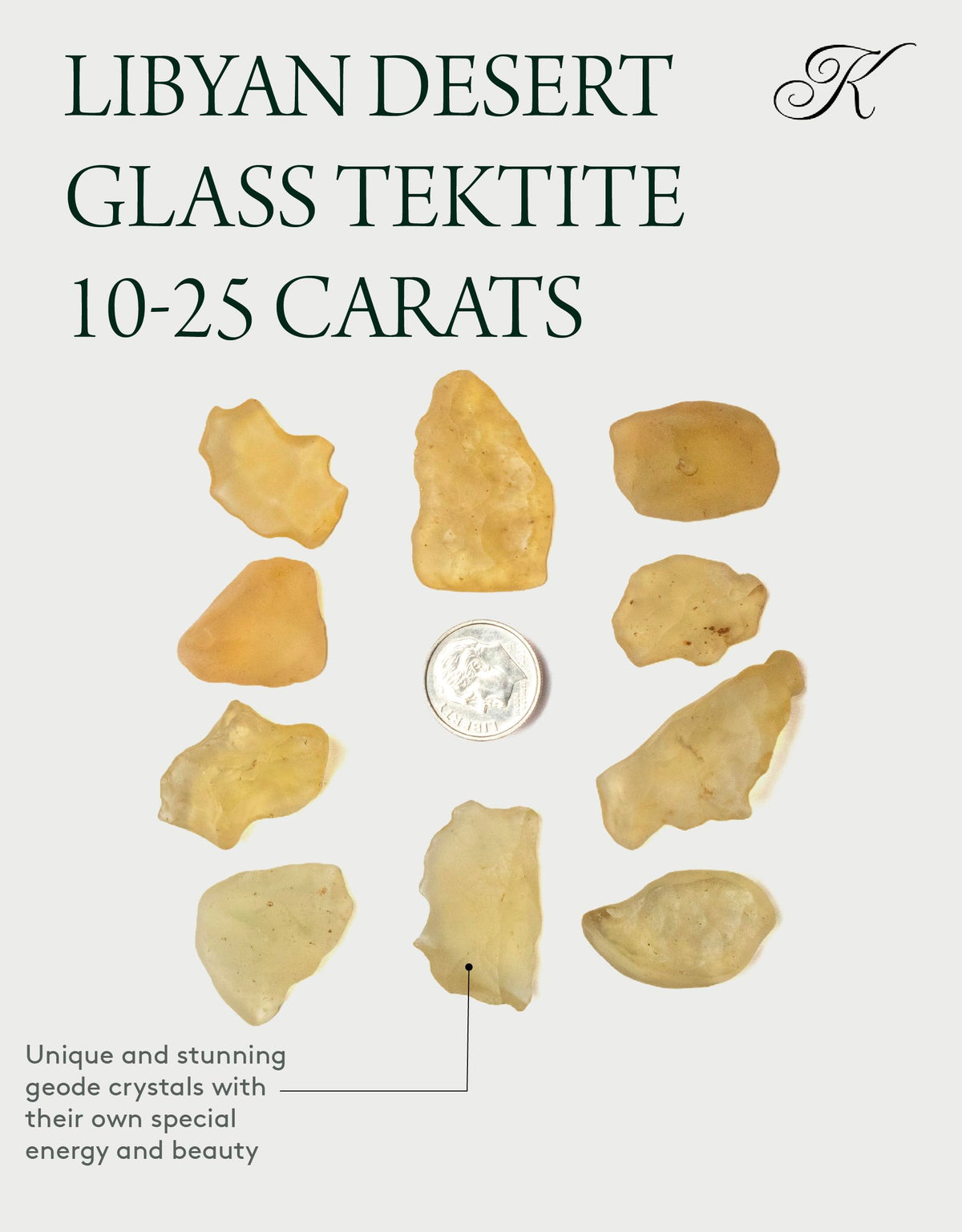 KALIFANO Libyan Desert Glass Tektite (10-25 Carats!) with Healing & Calming Effects - AAA+ High Energy Desierto Libio Reiki Crystal Used for Spiritual Awakening (Information Card Included)