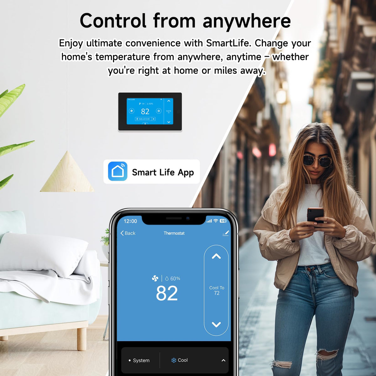 Smart Thermostats for Home with C-Wire Adapter, WiFi Thermostats Programmable Compatible with Alexa and Google Assistant,Energy Saving, Remote Control Tuya/Smart Life, C-Wire Require