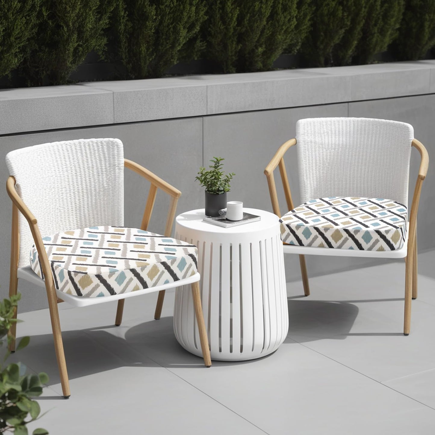 idee-home Outdoor Chair Cushions Set of 2, 17" x 17" x 3" Thick D-Shaped Patio Furniture Outdoor Seat Cushions Waterproof with Ties, Dining Pads