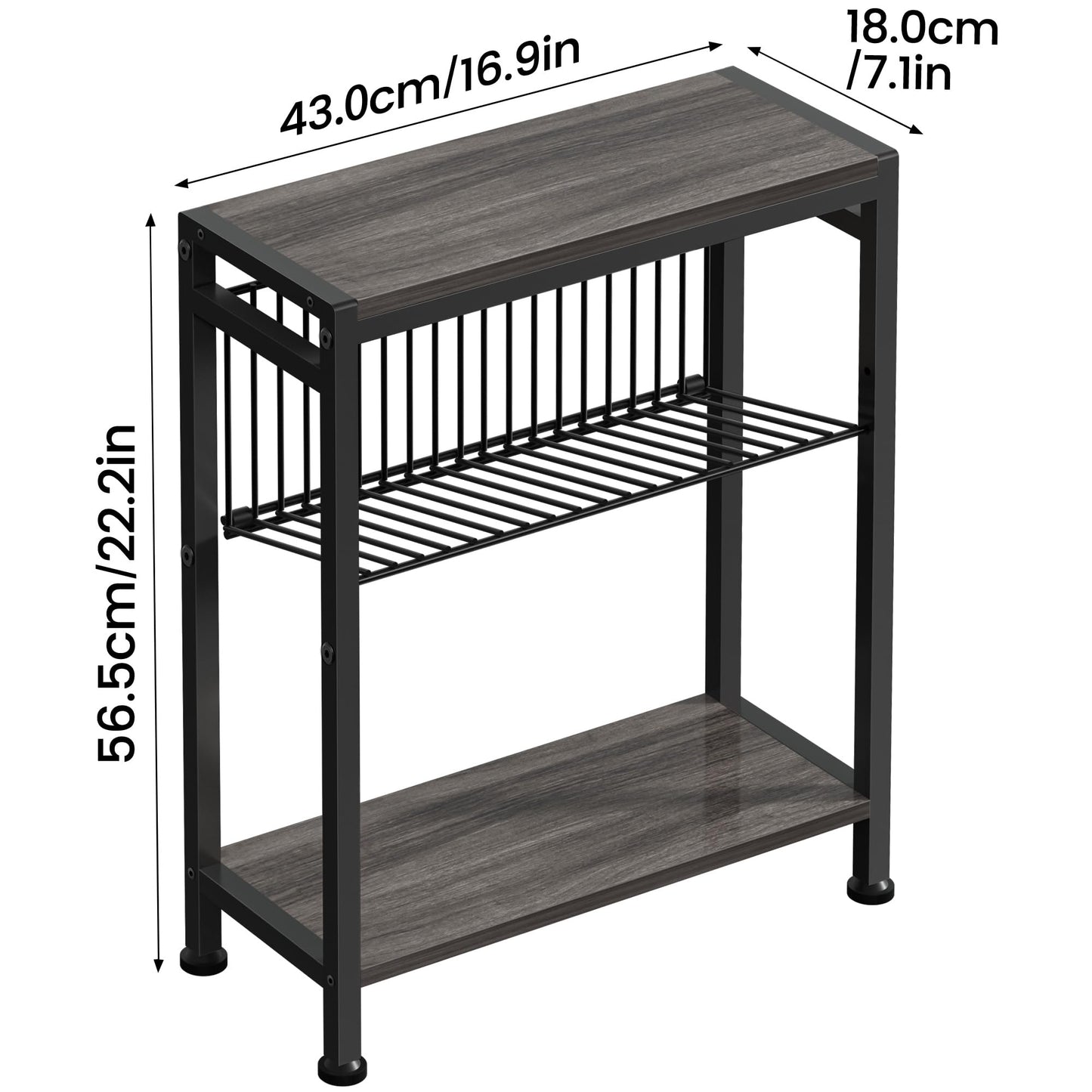 Lifenite Side Table for Small Spaces, Narrow End Table with Magazine Holder, 2 in 1 Design Slim Side Table, Skinny Nightstand for Living Room Bedroom, Thin Side Magazine Table, Grey