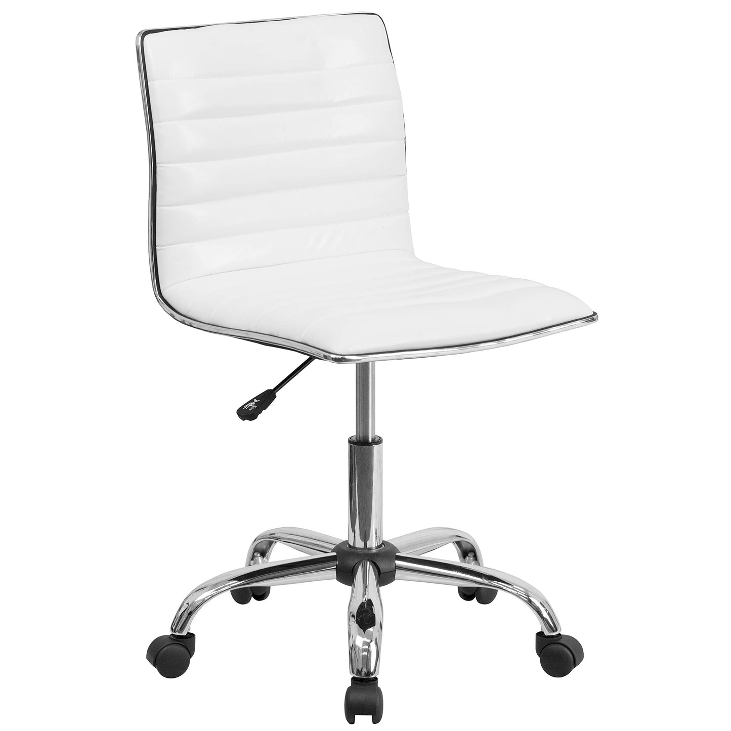 Flash Furniture Whitney High Back Desk Chair - White LeatherSoft Executive Swivel Office Chair with Chrome Frame & Alan Low Back Designer Armless White Ribbed Swivel Task Office Chair