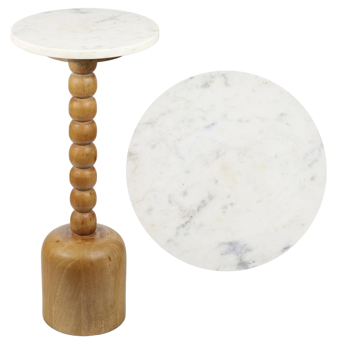 JONATHAN Y Turner Natural Mango Wood Round Drink Table, 24.5" Tall Pedestal Accent Martini Table with Bobbin Spool Leg for Small Spaces, Living Room and Bedroom, White & Natural END3002A