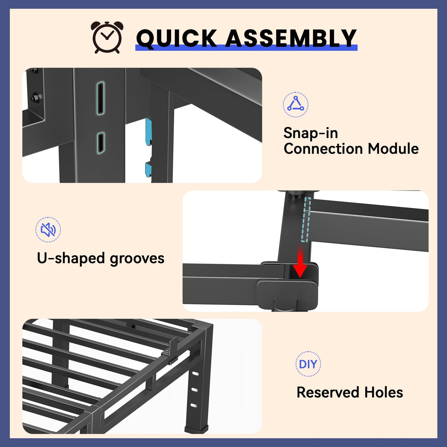 Anyroom Bed Frame Queen Size 24 Inch Tall, Double Layer Heavy Duty Metal Platform 4000 lbs Capacity, Bed Frames with Headboard Holes，Round Corner Legs, Mattress Slide Stopper, Easy Assembly
