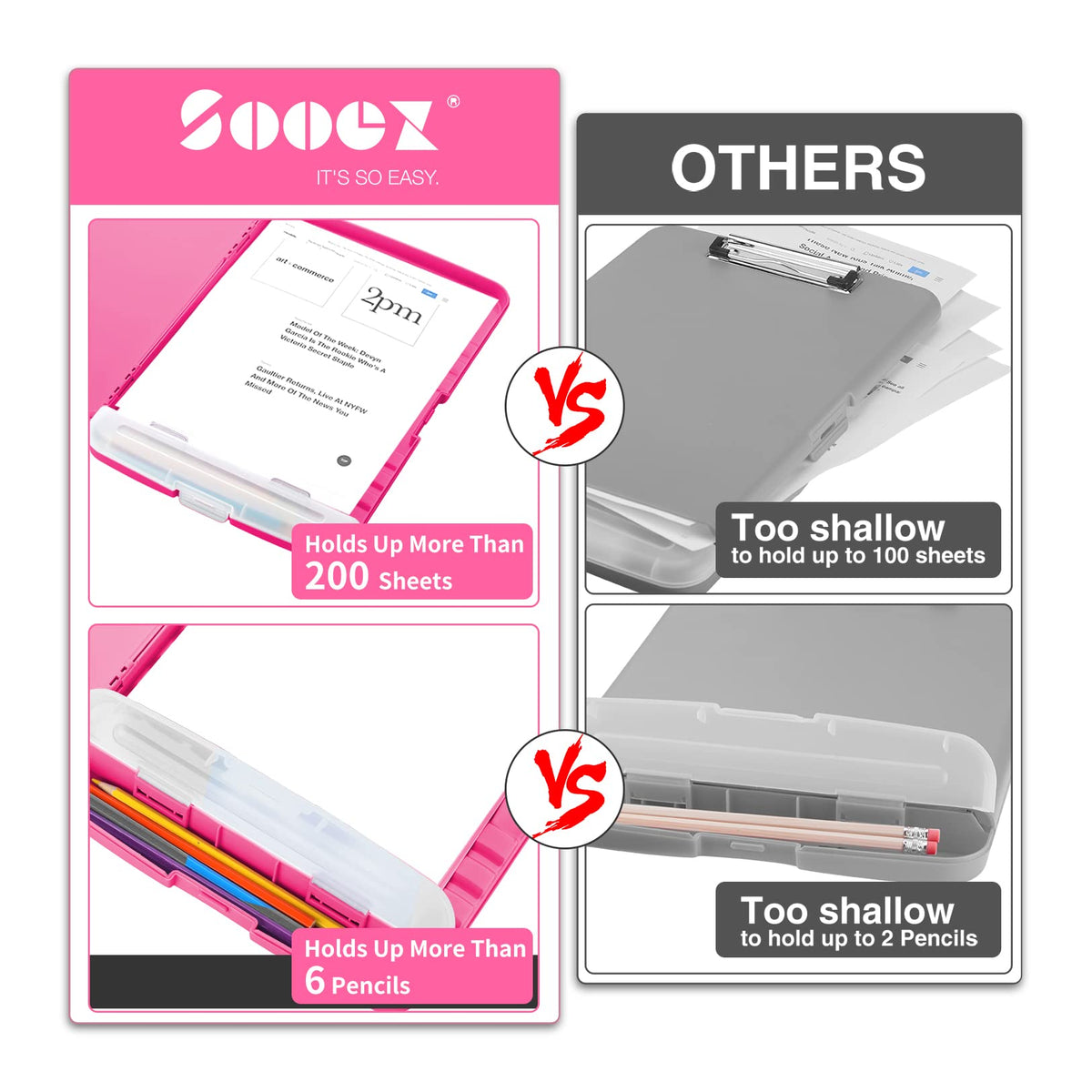Sooez Clipboards with Storage, High Capacity Clip Boards 8.5x11 with Storage, Heavy Duty Nursing Clipboard Folder, Plastic Clipboard with Pen Holder for Women Teachers Work, School & Office Supplies