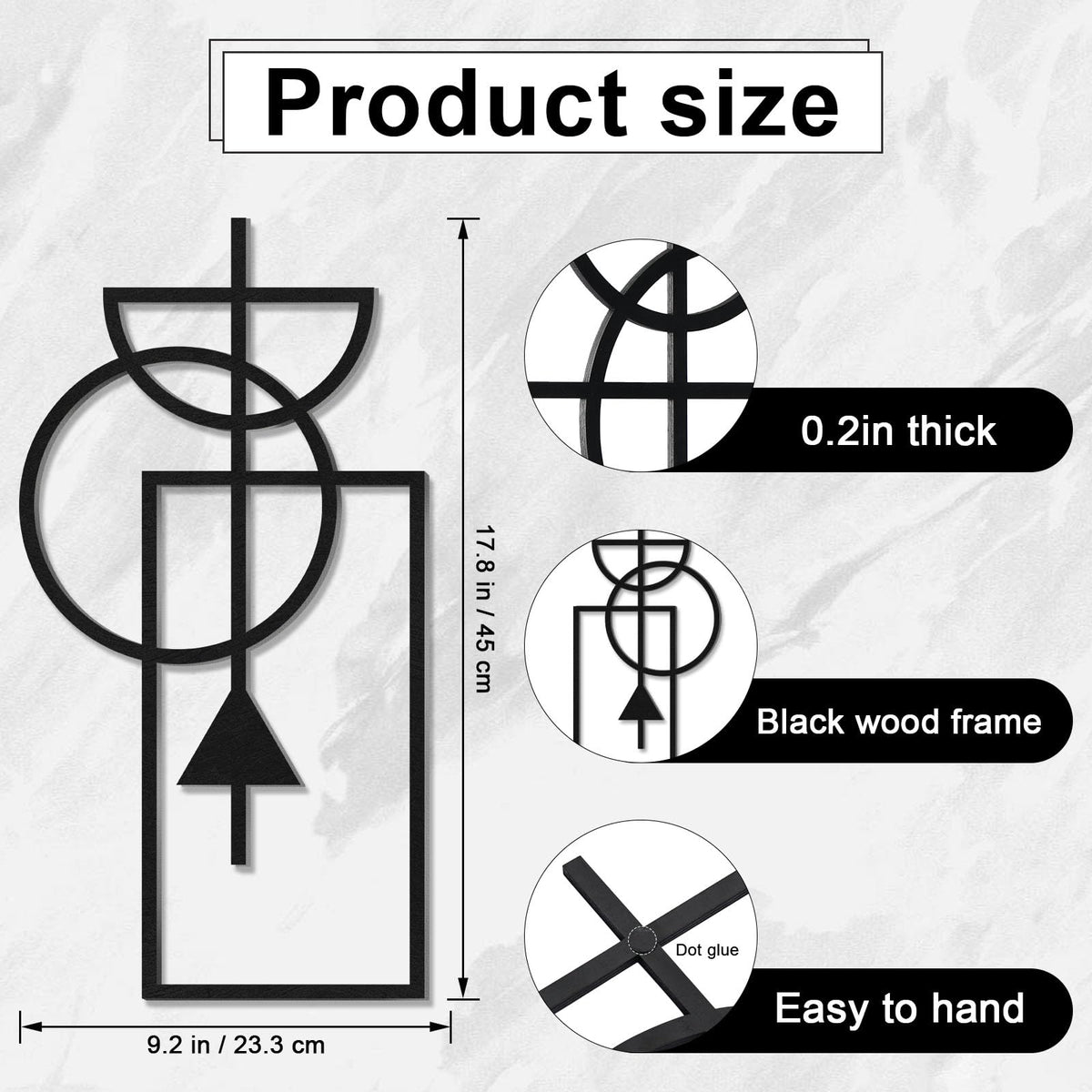 Zzbakress Wall Art, 2 Pcs Wooden Geometric Modern Abstract Wall Decor, 17.8 x 9.3 in, Living Room, Style1