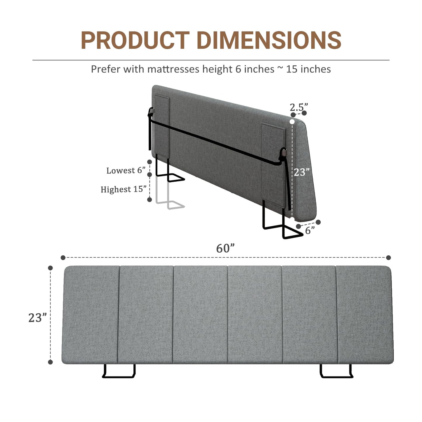 Liiwepo Queen Size Headboard Only-No Assembly, Upholstered Headboard Queen Size Linen Fabric Modern Style Headboards Extra-Thick, Dark Gray
