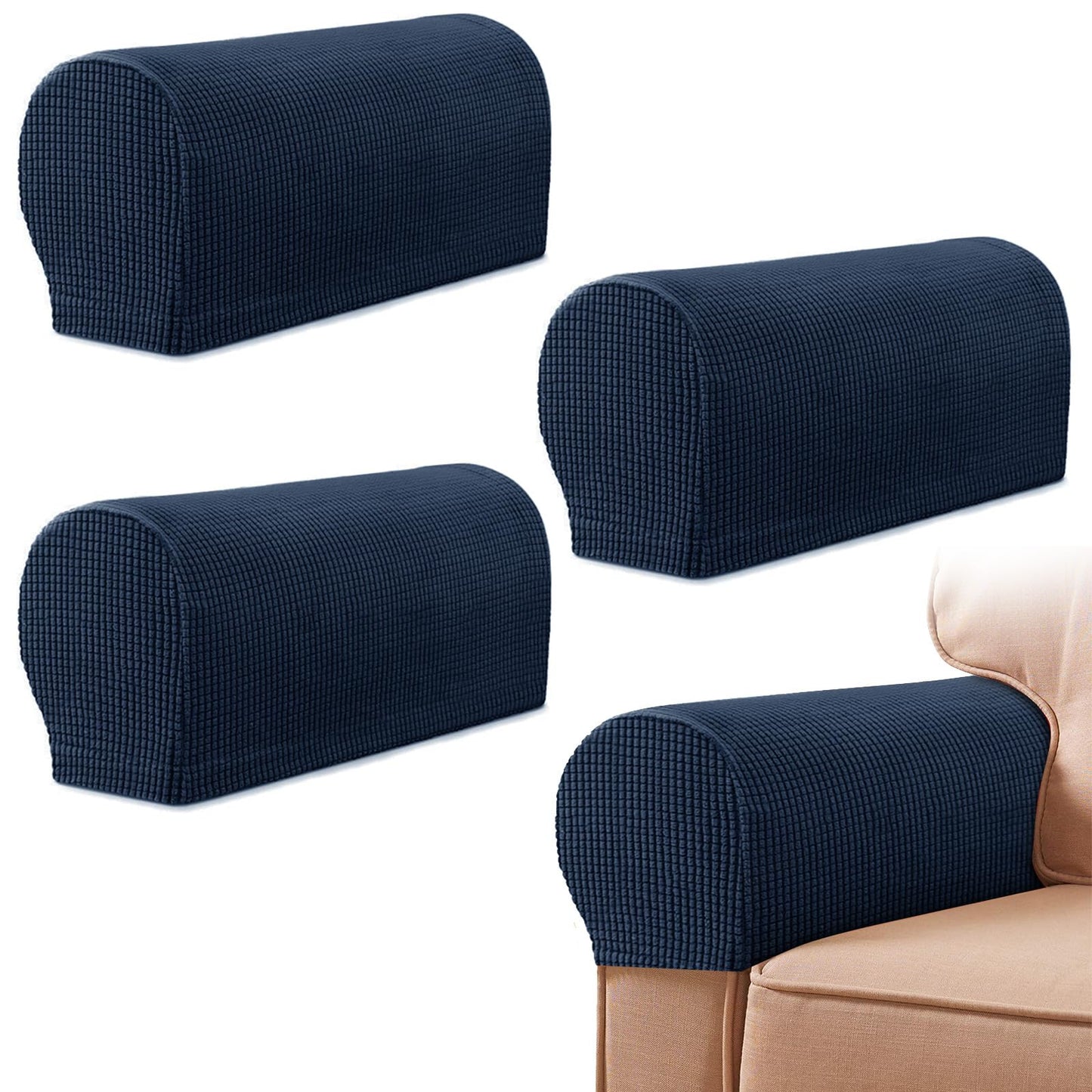 Sofa Arm Covers, 4PCS Couch Arm Covers for Sofa, Chair Armrest Cover with Twist Pins, Anti-Slip Scratch Stretch Couch for Reclining Square Curved Sloping Armrest Cover, Protective Cloth, Navy Blue