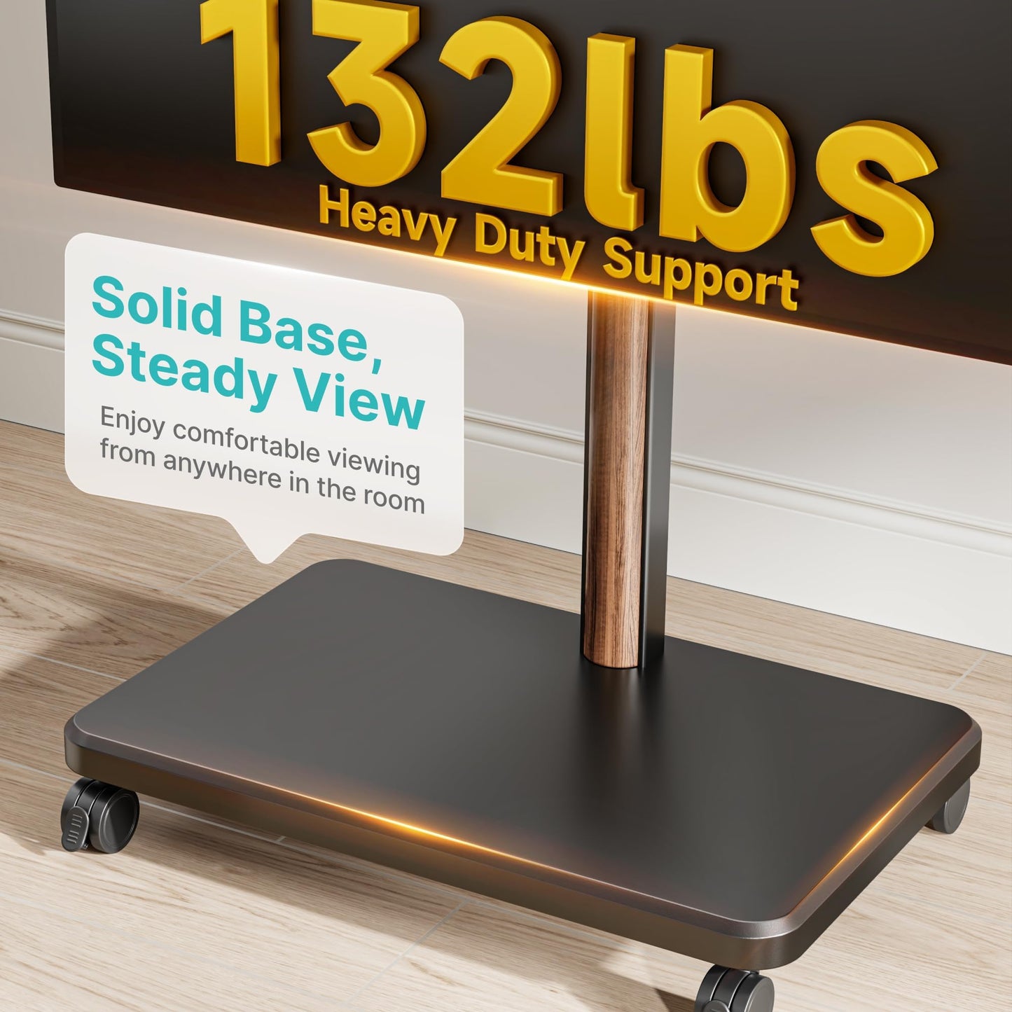 Pegzone TV Rolling Cart for 32-85 Inch LCD LED OLED Screen up to 132 Lbs, Adjustable Mobile TV Stand for Bedroom Living Room, Swivel TV Mount with Wheels, Max VESA 600 * 400mm, Black