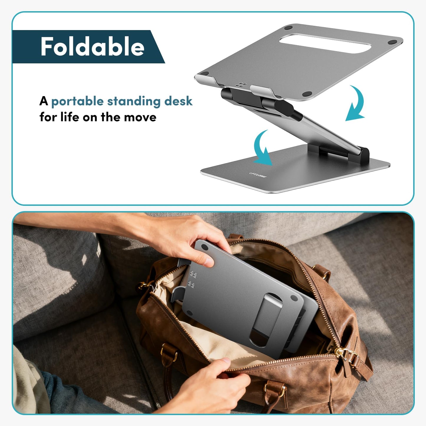 Lifelong Ergonomic Adjustable Laptop Stand for Desk, Extra Tall 20” Height Aluminum Laptop Riser, Portable Foldable Computer Stand, Fits 10-17” Laptops for Office Meetings, Teamwork & Desk Setup