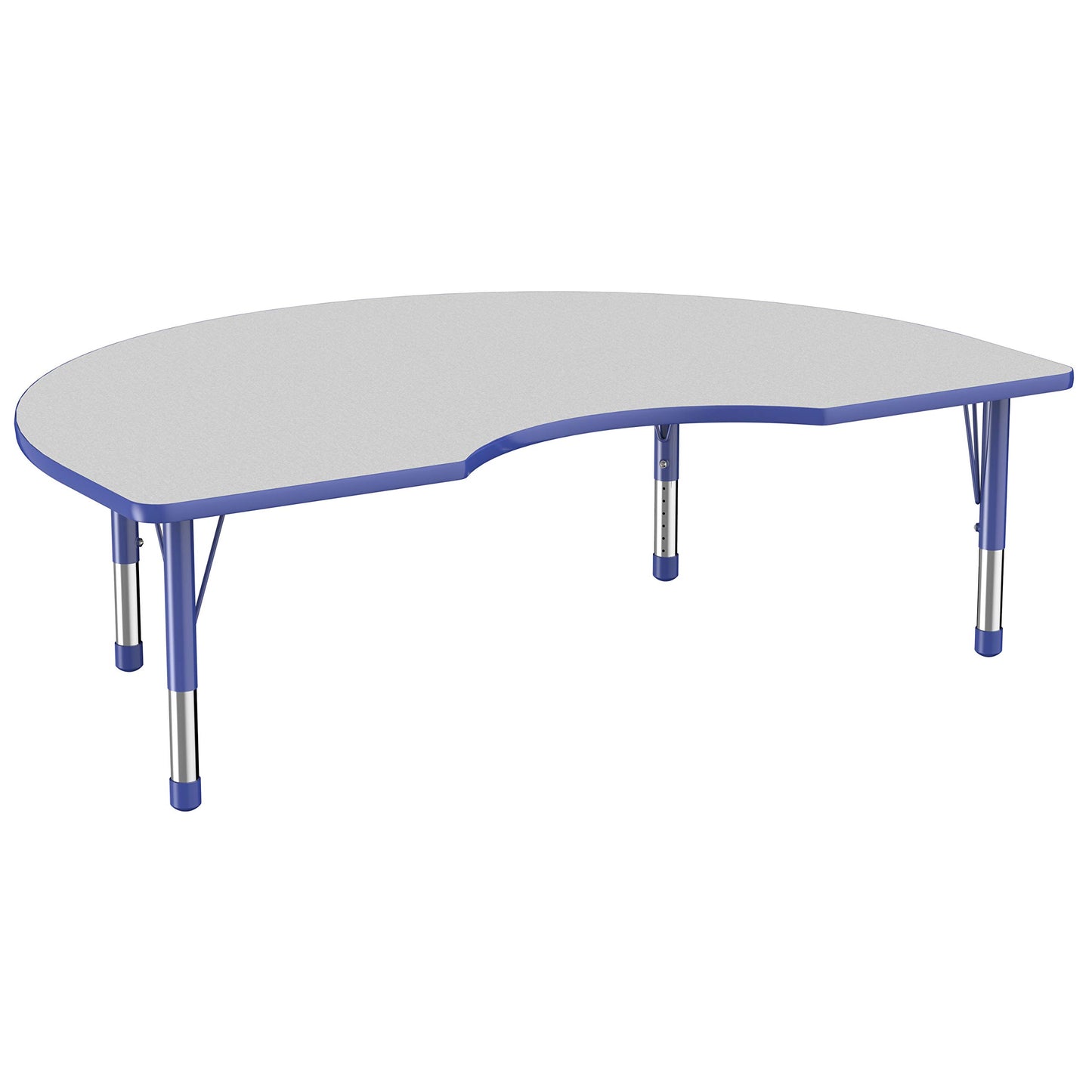FDP Kidney Activity School and Classroom Kids Table (48 x 72 inch), Chunky Toddler Legs for Collaborative Seating Environments, Adjustable Height 15-24 inches - Gray Top and Blue Edge