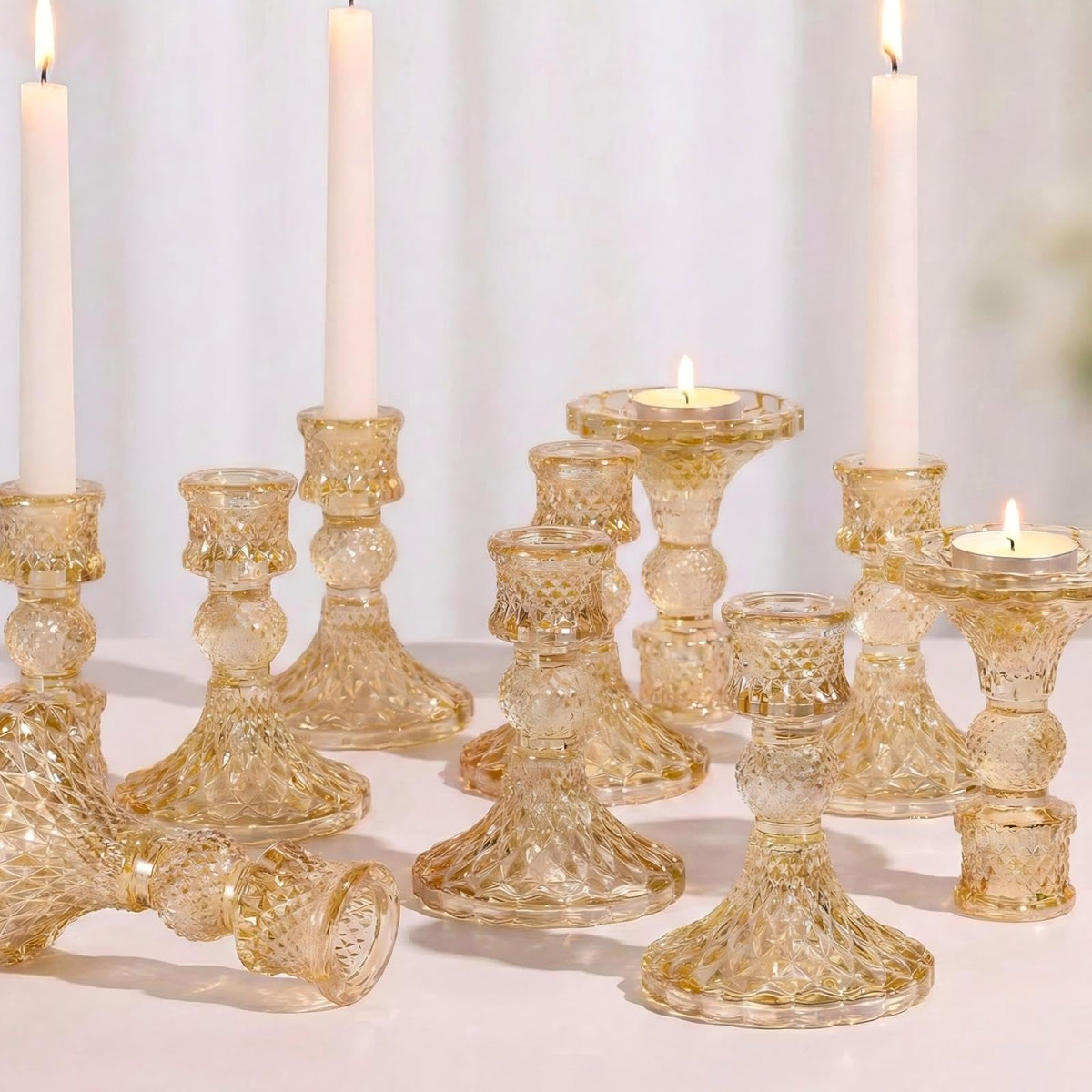 Simeitol Gold Candle Holder Set of 12, Glass Taper Candle Holders, Gold Candlestick Holders, Candle Stick Holder for Table Centerpieces, Wedding, Christmas & Home Decor