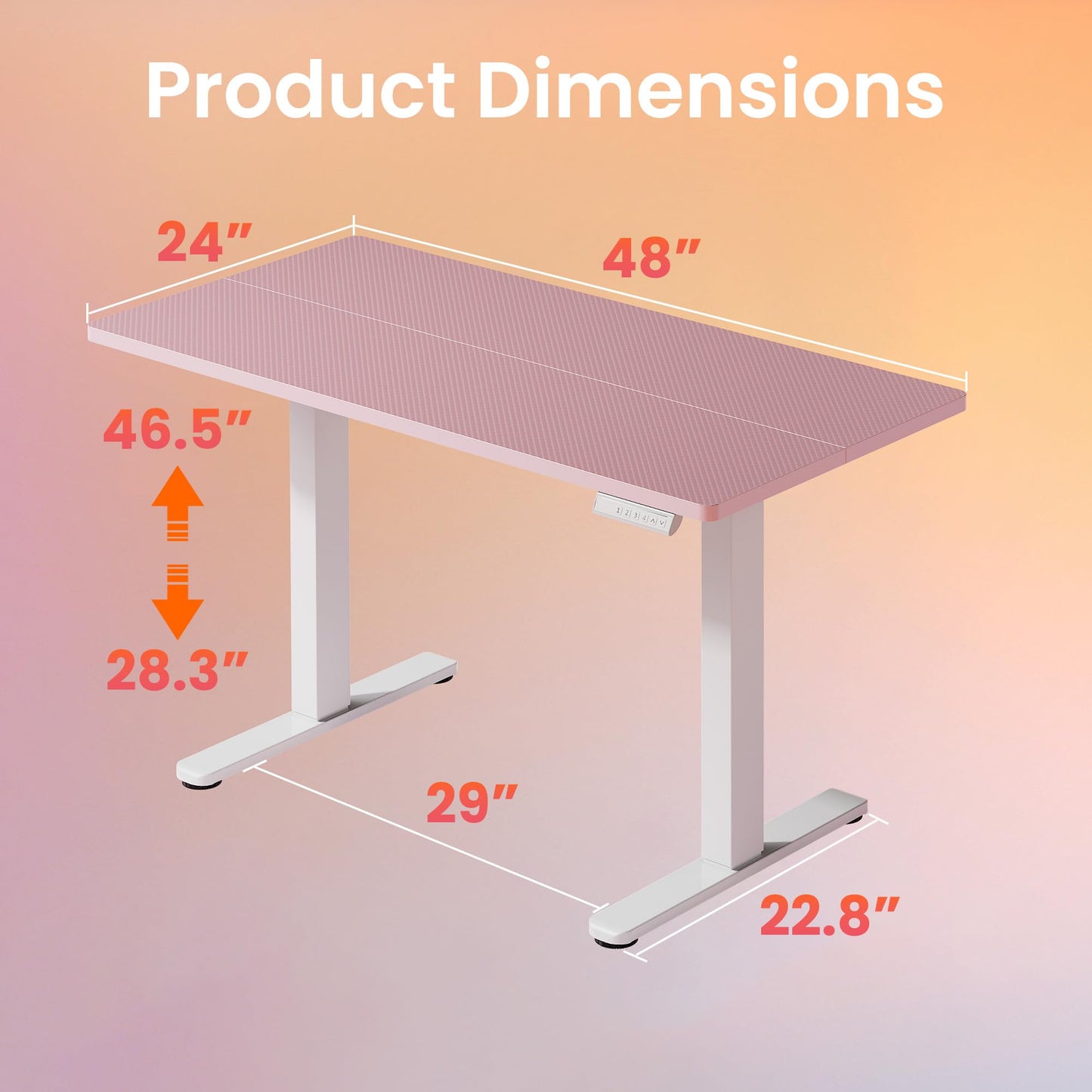 HUANUO Electric Standing Desk,48" x 24" Height Adjustable Desk, 4 Memory Height Settings, Sit to Stand Up Desk for Home Office, with Headphone Hook, Cable Manager, Pink