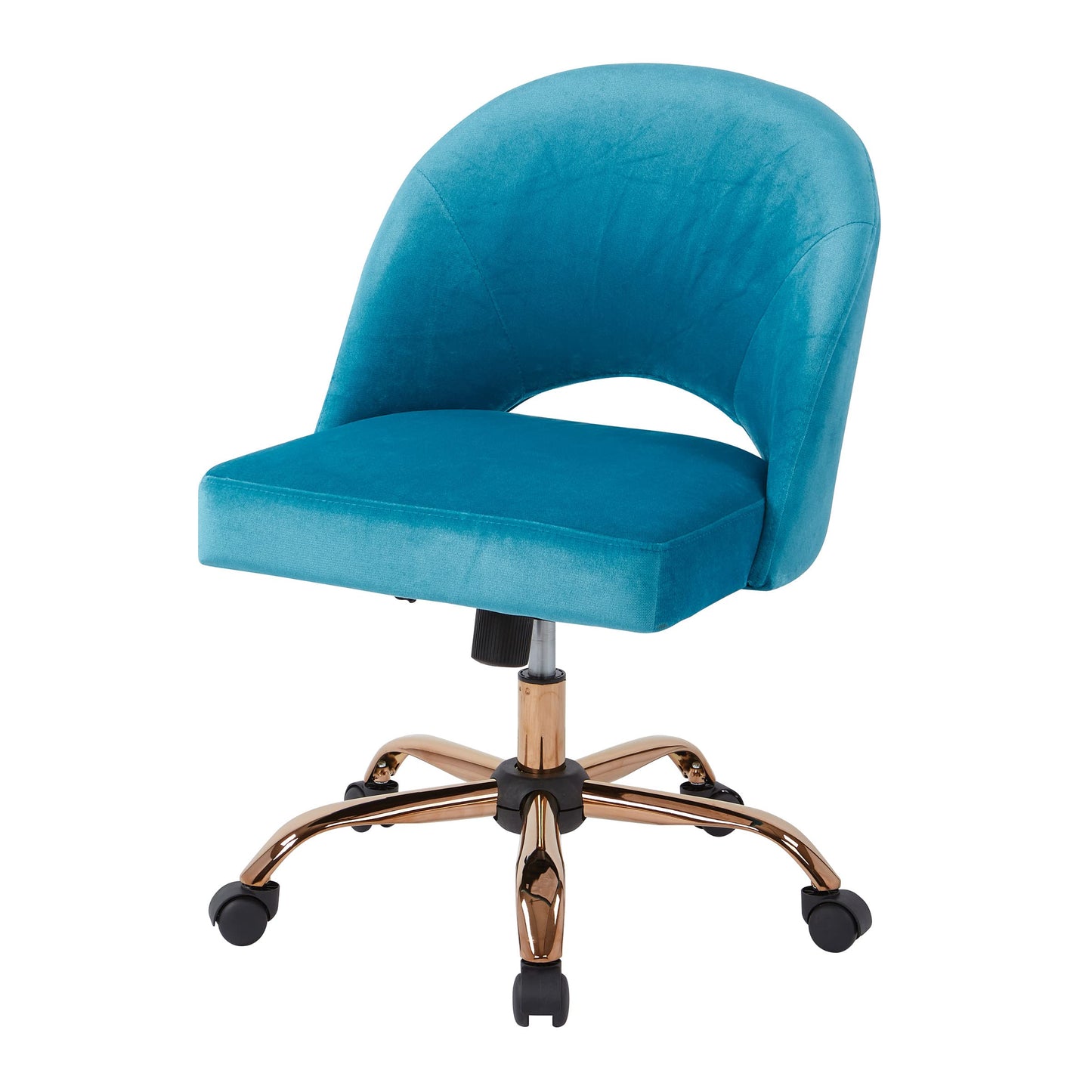 OSP Home Furnishings Lula Adjustable Plush Office Desk Chair with 5-Star Base, Rose Gold with Cruising Fabric