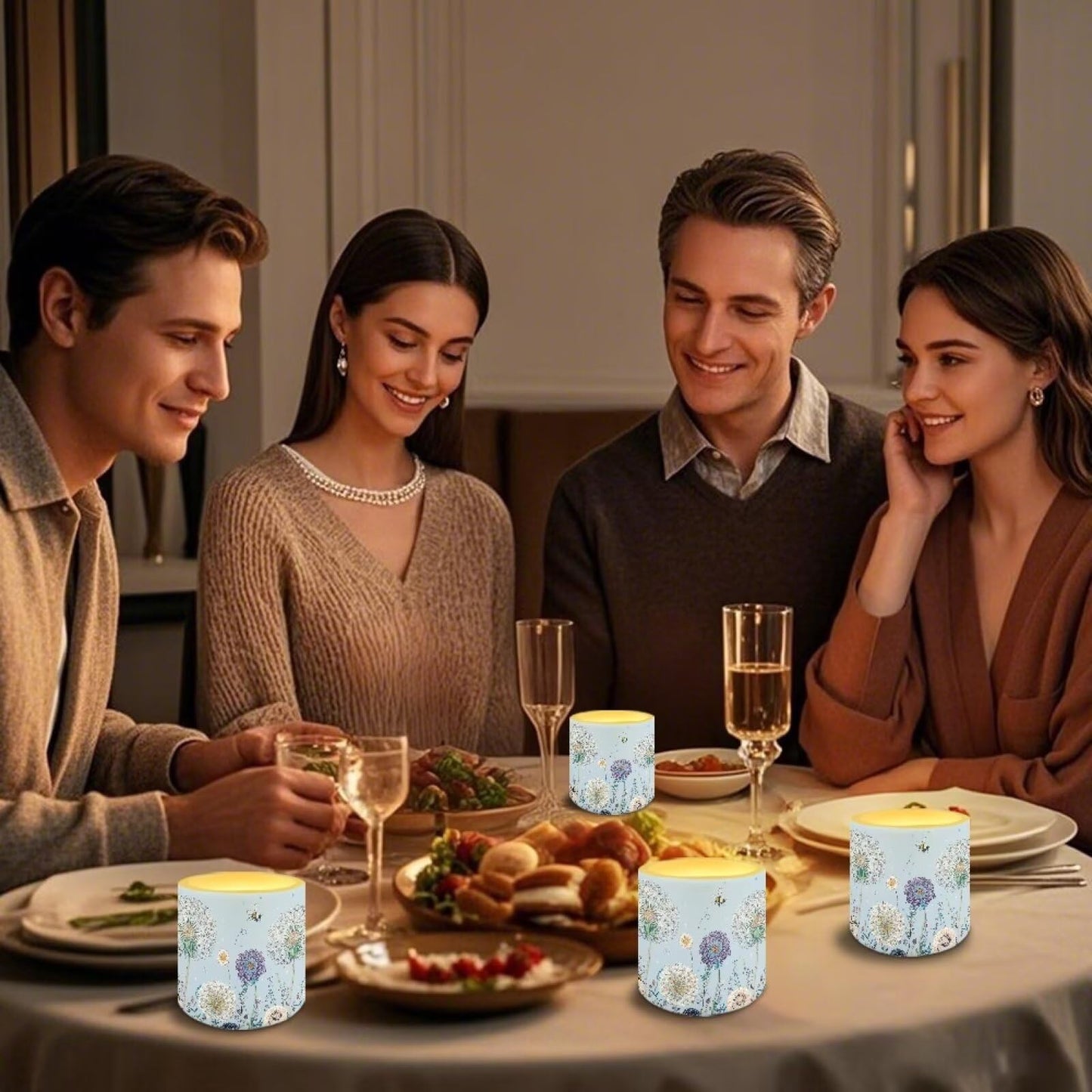 Cozeyat Dandelion Practical LED Flameless Candles Set of 4 Battery Powered with Remote Timer Dancing Flame Waterproof for Indoor Outdoor All Purpose Decor