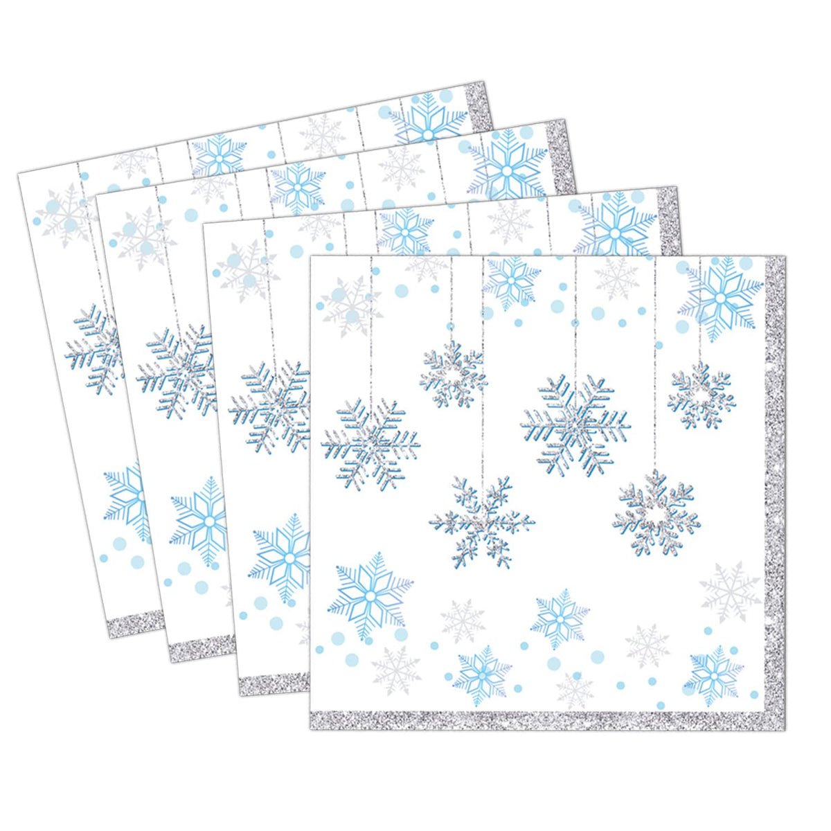 Dulousia Snowflake Napkins, Disposable Wonderland Party Paper Napkins, Luncheon Blue White Snow Theme Party Decorations, Birthday Beverage Napkin, Winter Celebration Supplies, Unfolded 13x13in, 40Ct