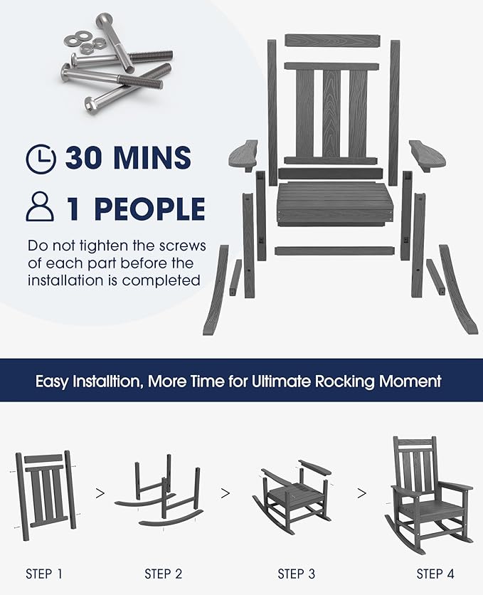 KINGYES Oversized Outdoor Rocking Chair Set of 2, All-Weather Patio Rocking