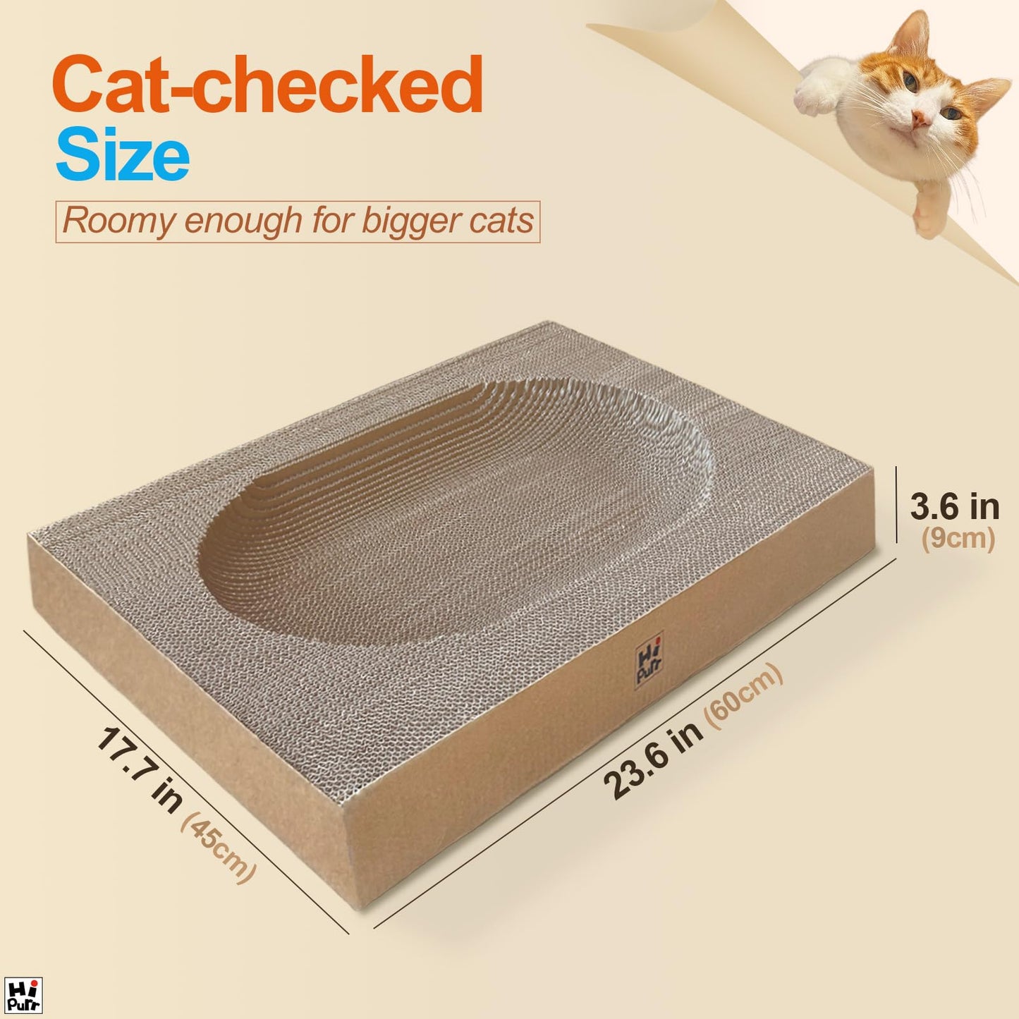 Hi Purr Large Cat Scratcher Bed with Oval Curved Nesting Design, Sink-Inspired Shape, Rectangular Edges for Easy Cleaning, Corrugated Cardboard with Kraft Paper, for Indoor Cats