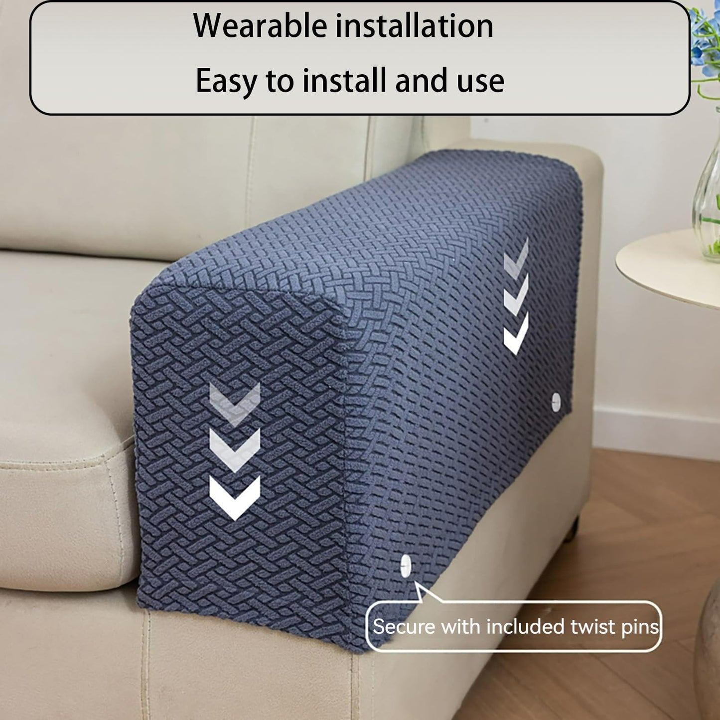 Couch Arm Covers & Arm Chair Covers Set of 2 - Stretch Sofa Armrest Protectors with Non-Slip Grip, Machine Washable Polyester Fabric for Recliner/Loveseat/Sectional (Blue,Medium-Set of 2)