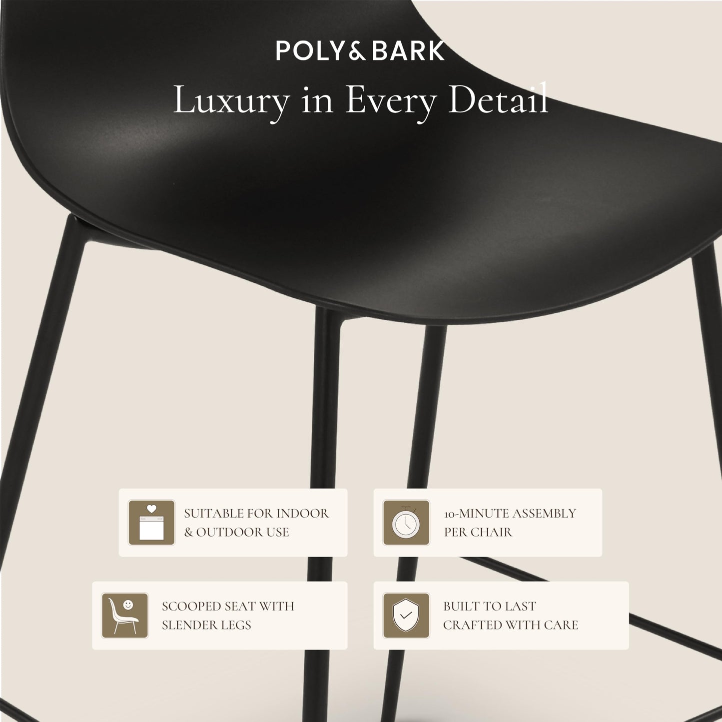 Poly & BARK Isla Bar Stools Set of 3 – Counter Height Bar Stool for Kitchen – Set of Counter Stools – Indoor/Outdoor Barstools – Modern Kitchen Bar Stools - Ebony Black