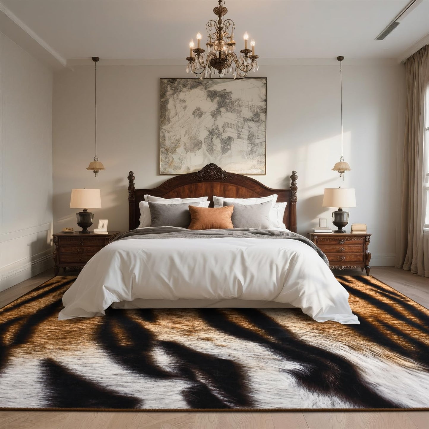 DweIke Tiger Rugs for Living Room, 4x6 Soft Faux Animal Tiger Print Area Rug, Washable Non-Slip Stain Resistant Throw Carpet for Dining Room Office Western Home Decor, Yellow