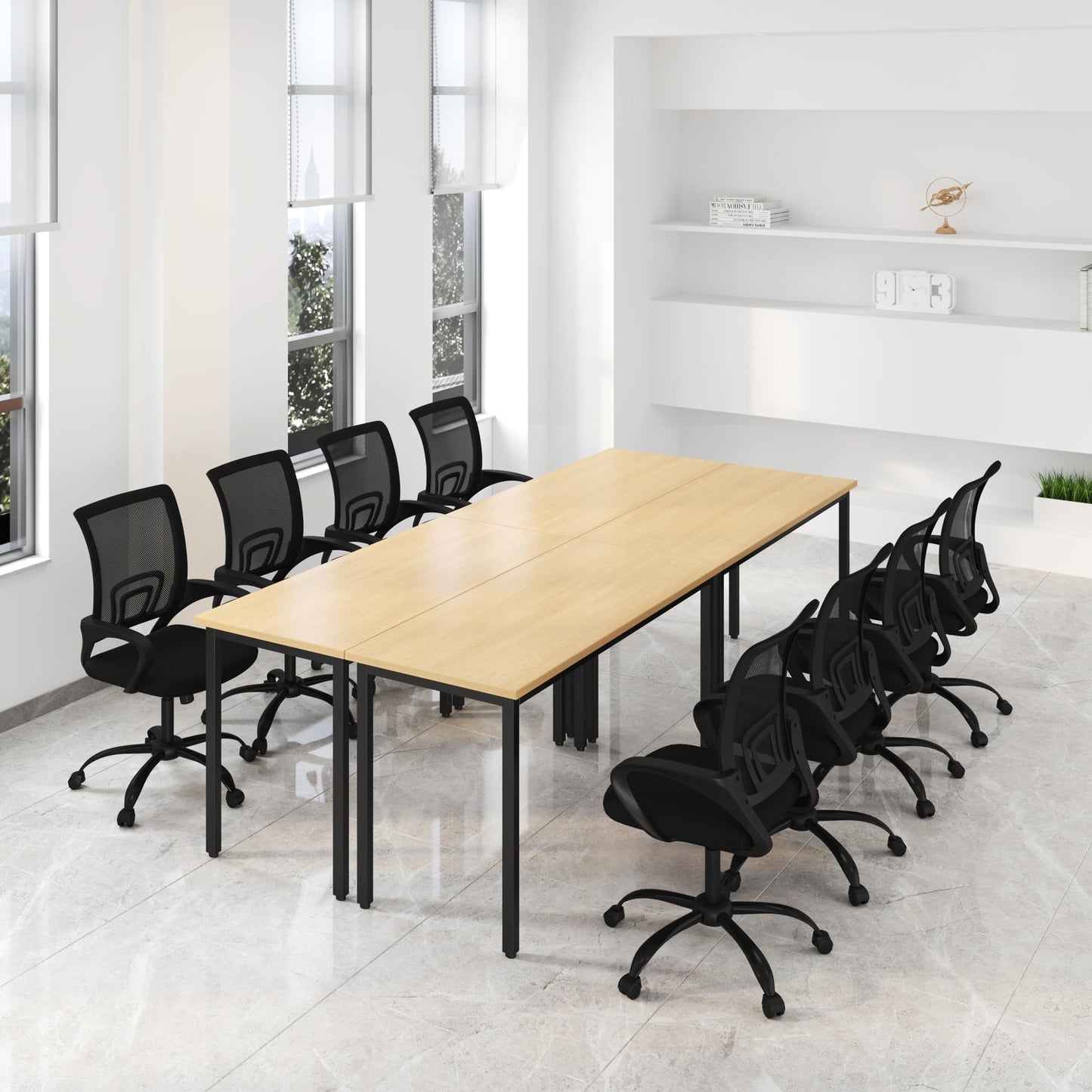 Bonzy Home Conference Table with Chairs Set, 4pcs Office Tables & 8pcs Chairs Set for Conference Room Meeting Room Training Room, Natural