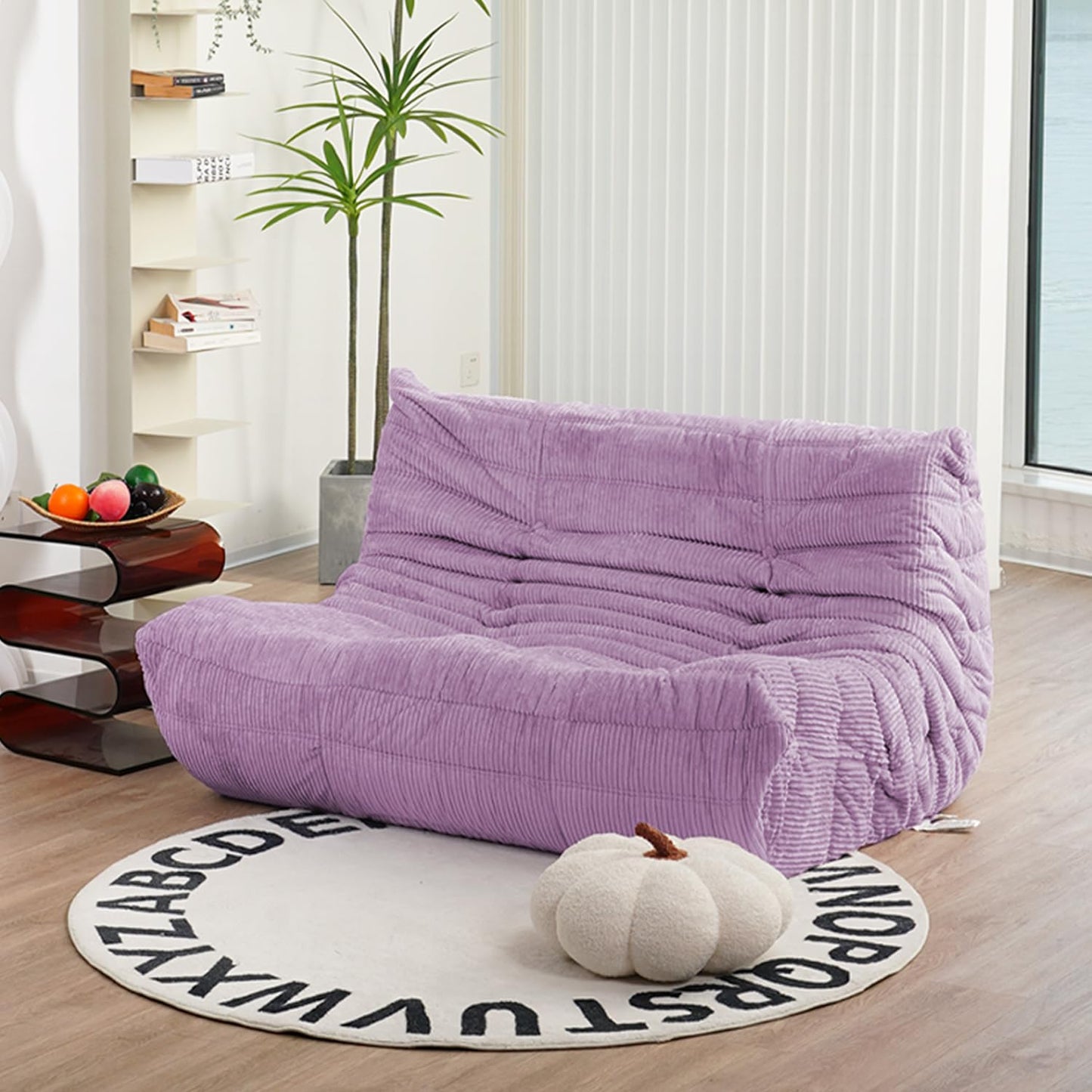 N&V Fireside Loveseat, Mid Century Armless Twin Size Floor Sofa, Soft Premium Corduroy Floor Lounge Chair, Foam Sofa Accent Chair for Living Room Bedroom and Office, Lavender