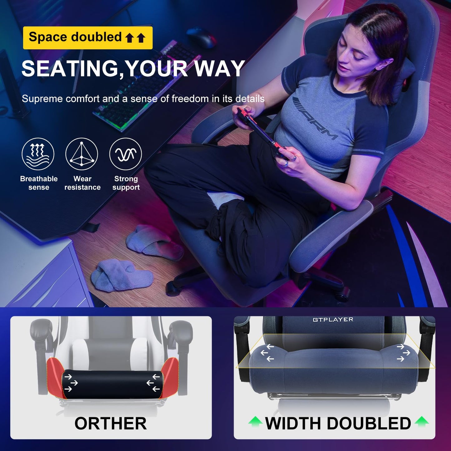 GTPLAYER Gaming Chair, Computer Office Chair with Pocket Spring Cushion, Linkage Armrests and Footrest, High Back Ergonomic Computer Chair with Lumbar Support Task Chair with Footrest