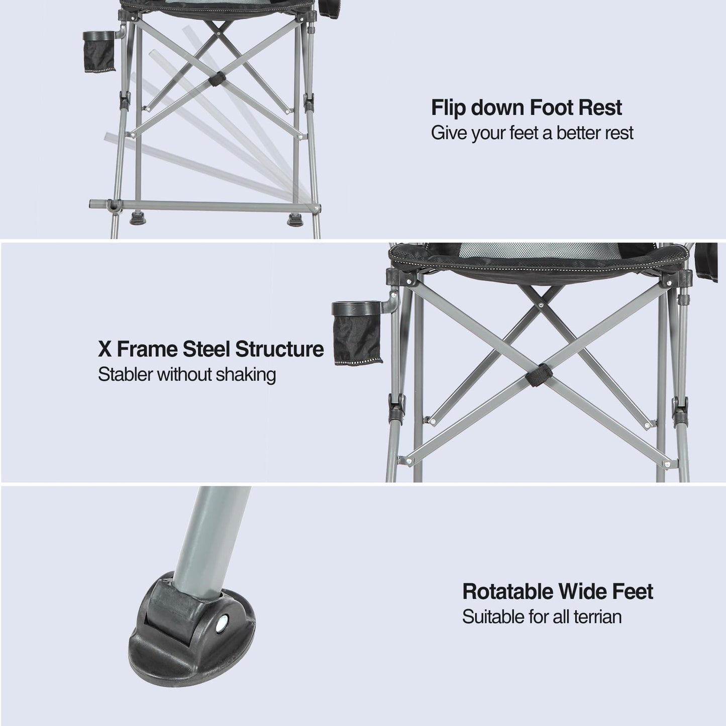 Stonehomy Extra Tall Folding Chairs for Adults 2 Pack, Portable Bar Height Foldable Director Chairs for Camping Outside, Comfortable with Makeup PocketHigh Back and Footrest, Black