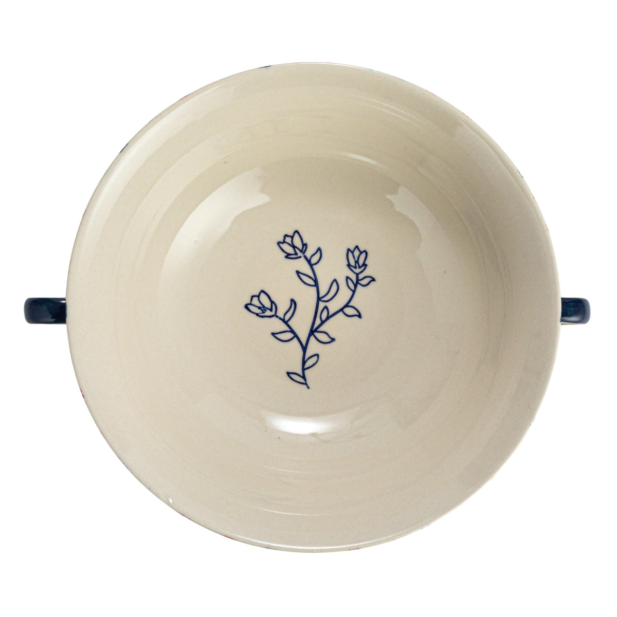 Creative Co-Op Hand-Painted Stoneware Footed Bowl with Handles and Stripes, Multicolor