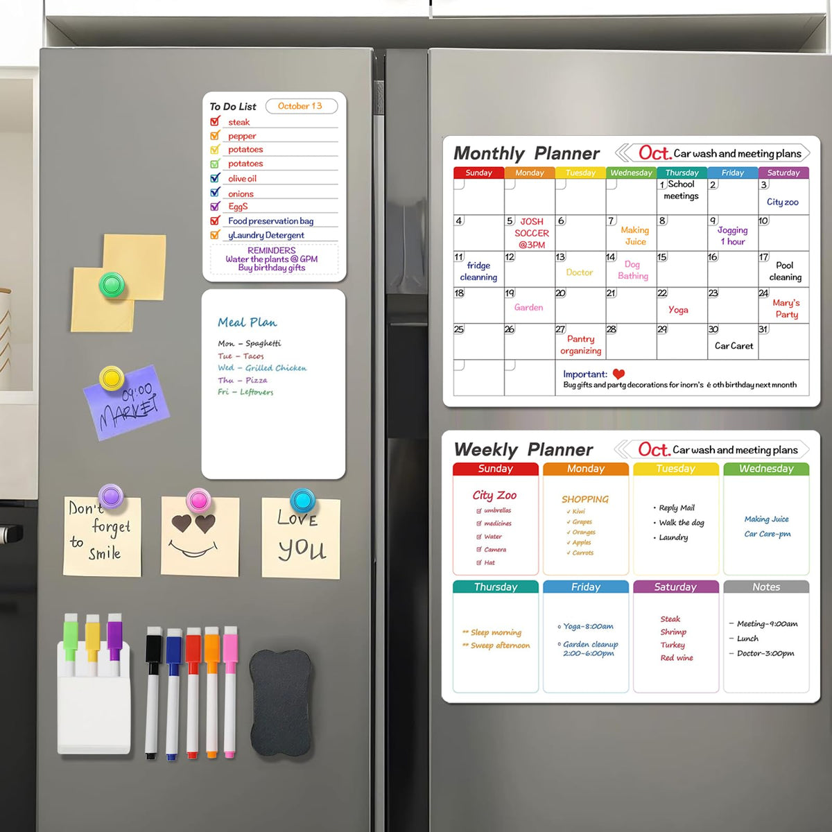 UCMD Monthly Magnetic Dry Erase Calendar Whiteboard Set (4-Pack) for Fridge，Reusable Monthly and Weekly Planners with List & Blank Board, 8 Markers, 1 Eraser，1 Magnetic Storage Box and 5 Magnets