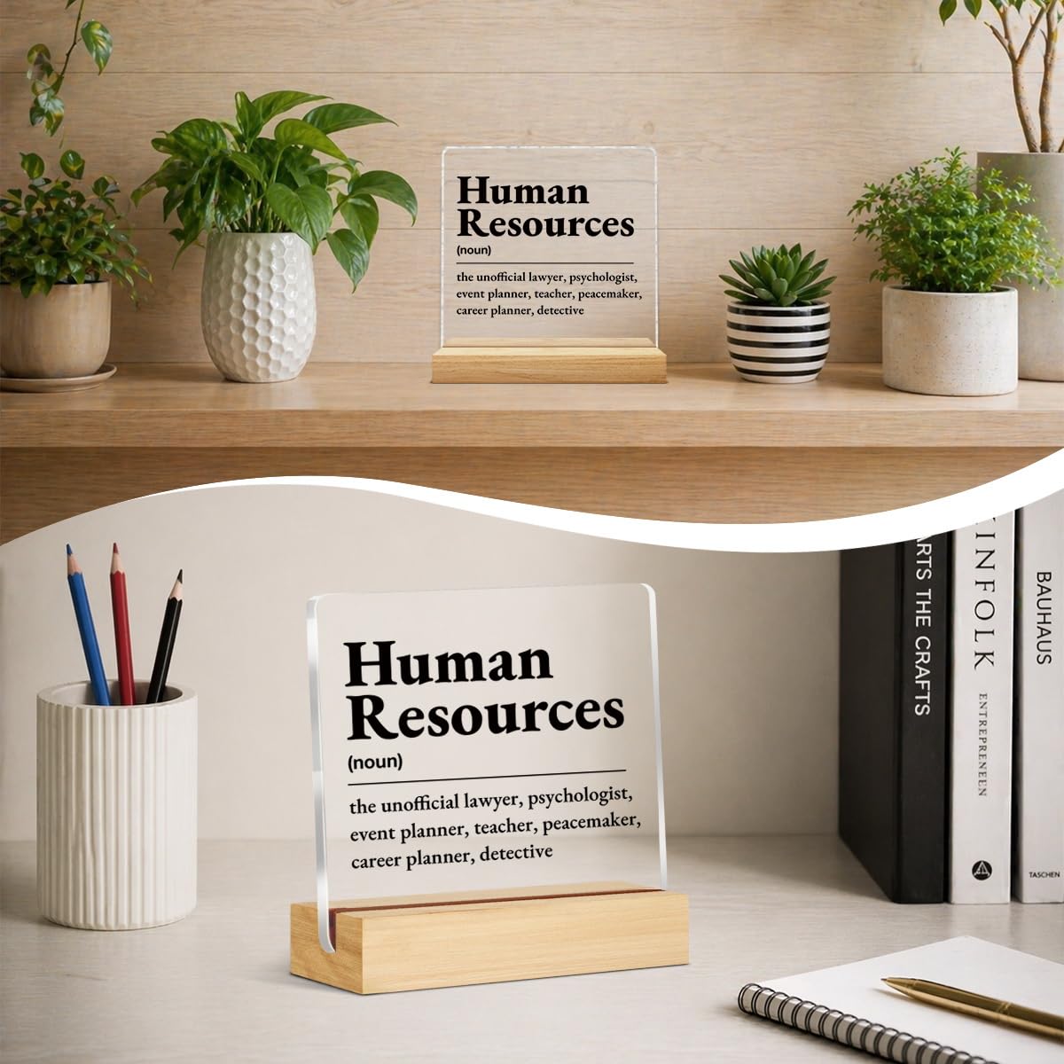 HR Appreciation Gifts for Men Women Coworkers, Funny Gifts for Manager Director Human Resources Definition Acrylic Desk Sign Office Decor
