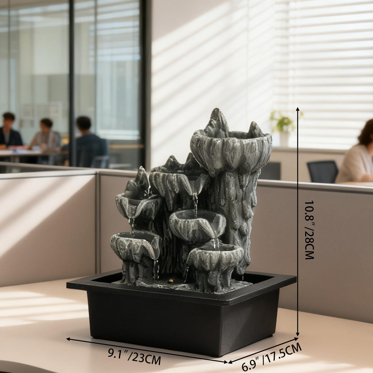 BIASUNS Indoor Cave Rock Waterfall Fountain with Warm Light,Tabletop Fountain with Planter Niche, Zen Water Feature for Home Office Desk Decor